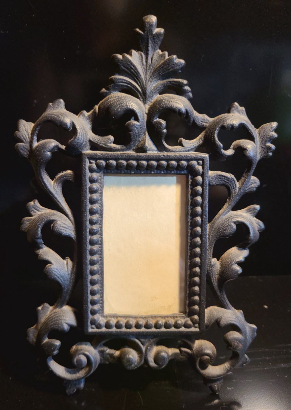 Antique Vtg Cast Iron Picture Frame Black JM 54 Antique Vtg Cast Iron Picture Frame Black JM 54