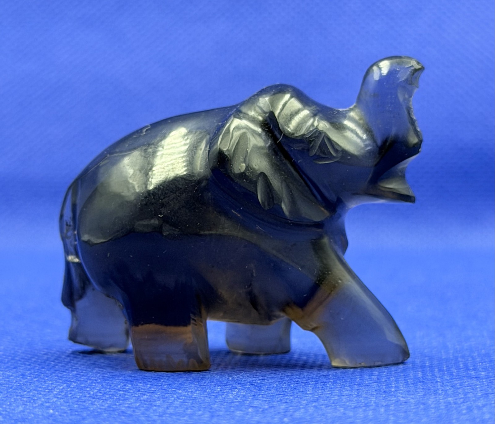 Rare Hand Carved Smoky Topaz Elephant Gemstone Figurine Miniature Sculpture