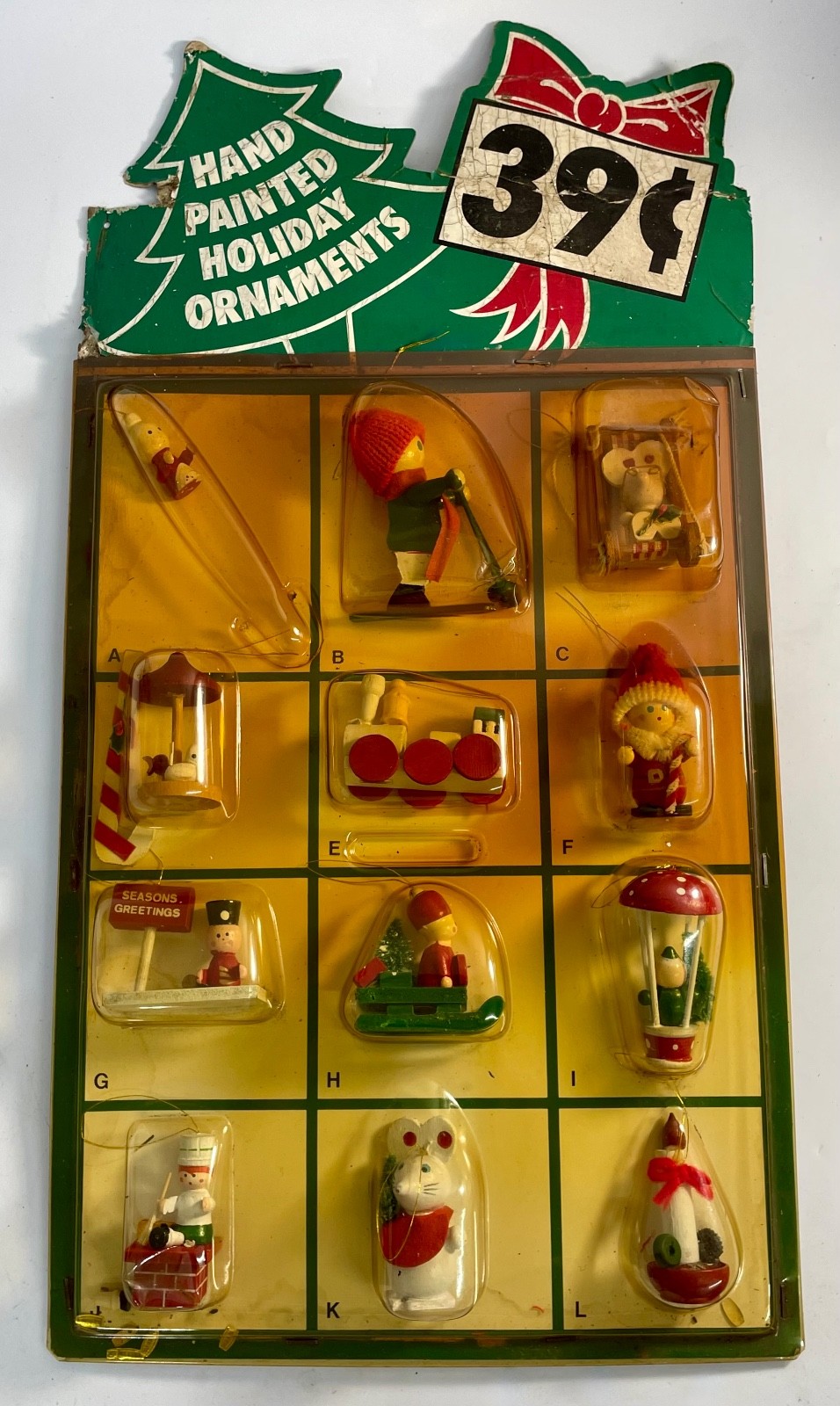 Vtg RARE 1950s-60s Hand Painted 39cents Holiday Ornaments Dealer Store Display