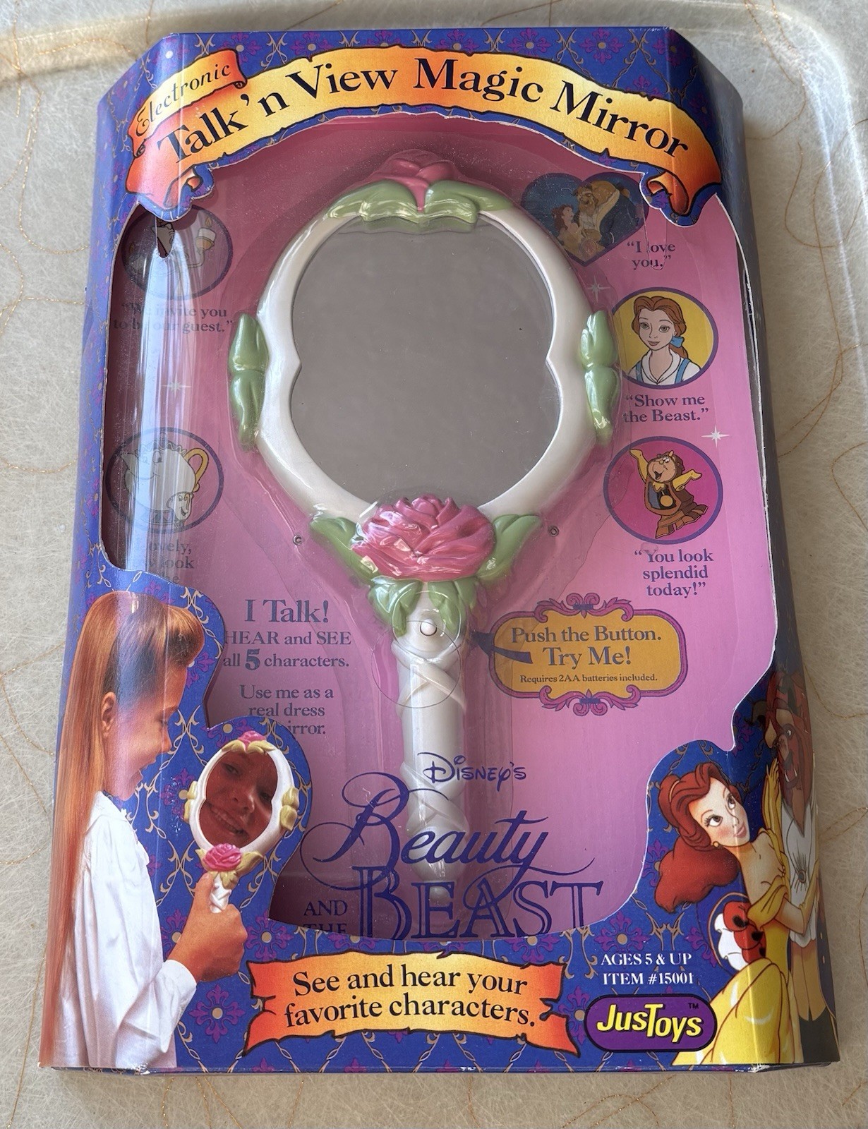 Disney Beauty and the Beast Talk 'N View Magic Mirror Vtg 90s Sealed JusToys Disney Beauty and the Beast Talk 'N View Magic Mirror Vtg 90s Sealed JusToys