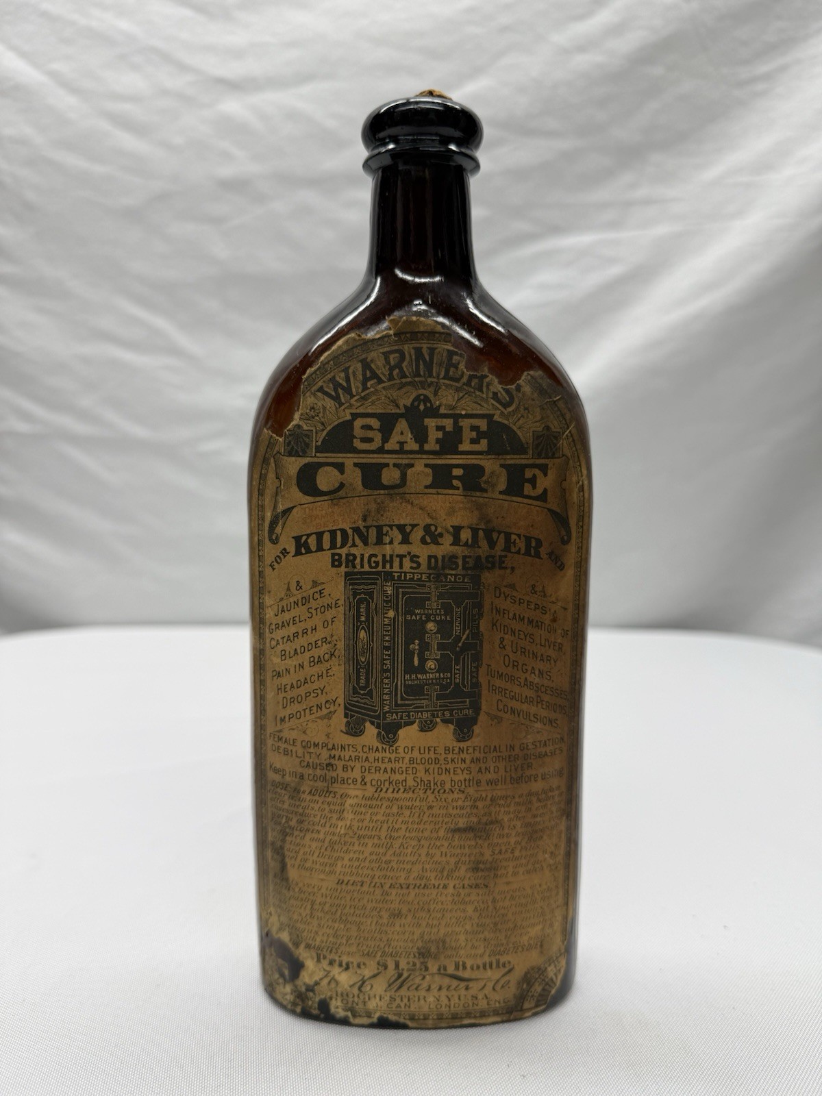 Antique 1880\'s Warner Safe Cure Bottle - Orignal Label - Rochester, NY