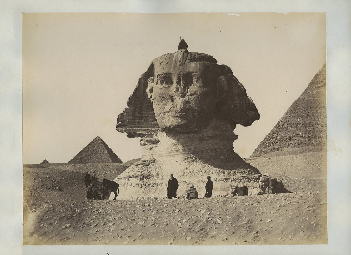 Great Sphinx Giza Pyramids Cairo Egypt Figures c1870s VTG Photo
