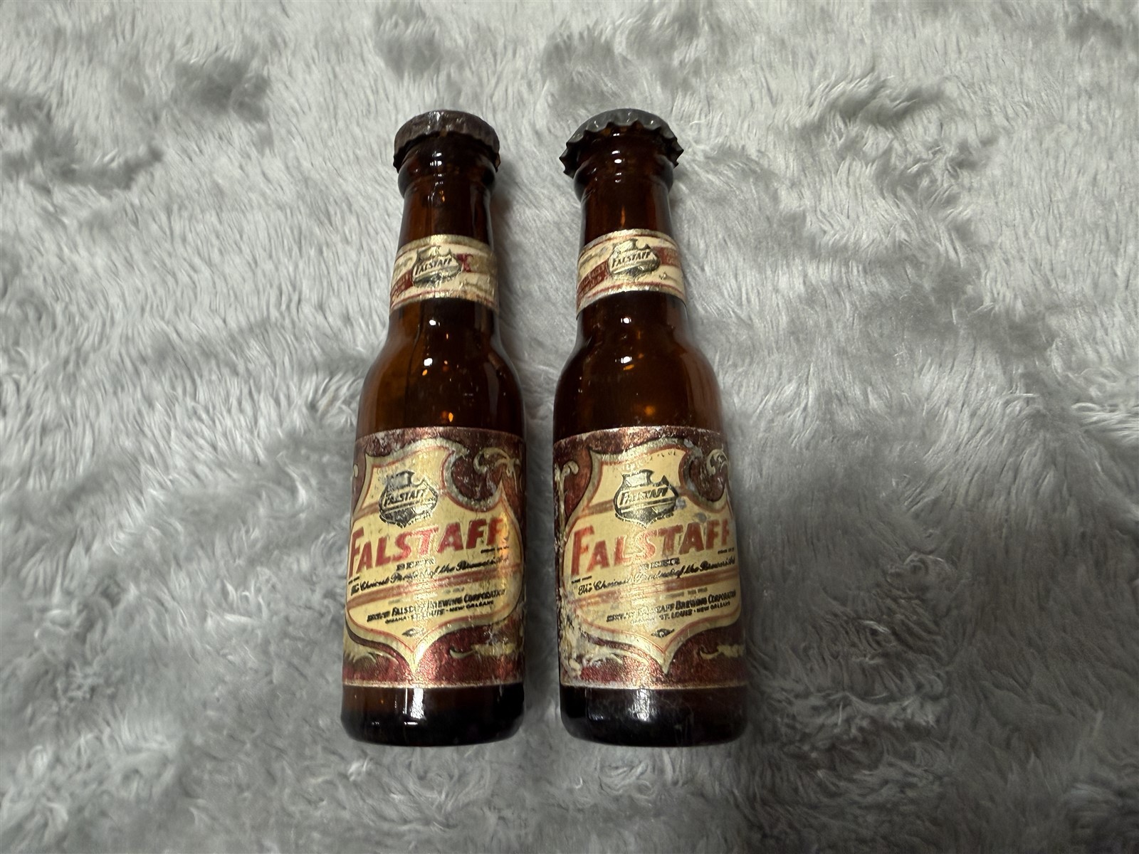 #2 VINTAGE FALSTAFF MINIATURE BEER GLASS BOTTLE SALT & PEPPER SHAKERS SET MINI #2 VINTAGE FALSTAFF MINIATURE BEER GLASS BOTTLE SALT & PEPPER SHAKERS SET MINI