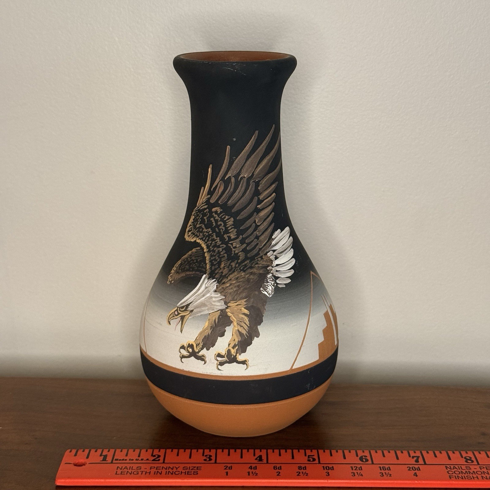 Sioux Native American Pottery Vase Western Eagle Clay Signed R. Underbaggage Sioux Native American Pottery Vase Western Eagle Clay Signed R. Underbaggage
