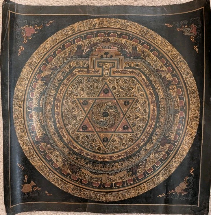 Tibetan Buddhist Thangka Enlightenment Mandala - Handpainted on Canvas