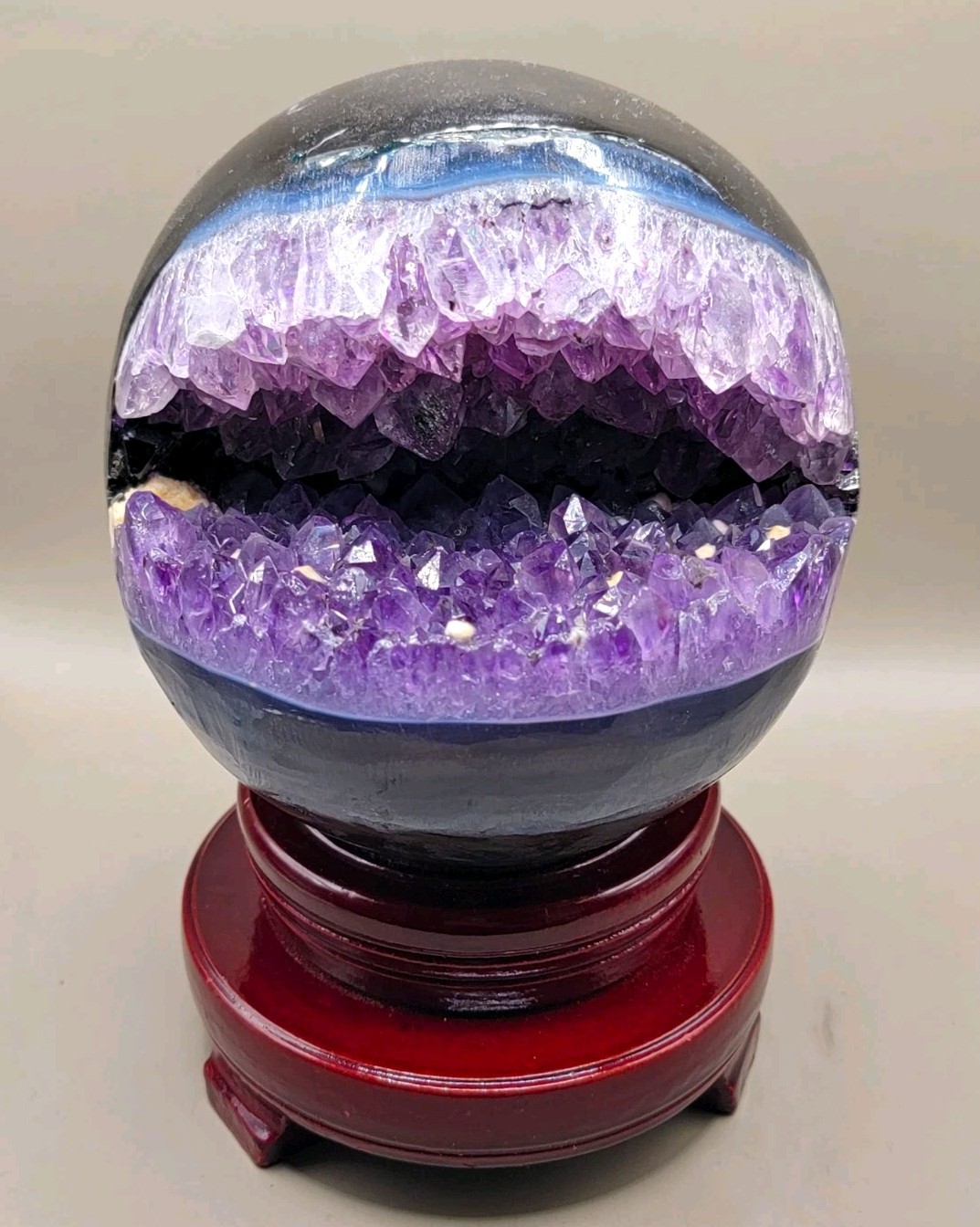 3.8 LB Amethyst Crystal Pac-Man Sphere with Display Stand Crystal Healing 3.8 LB Amethyst Crystal Pac-Man Sphere with Display Stand Crystal Healing