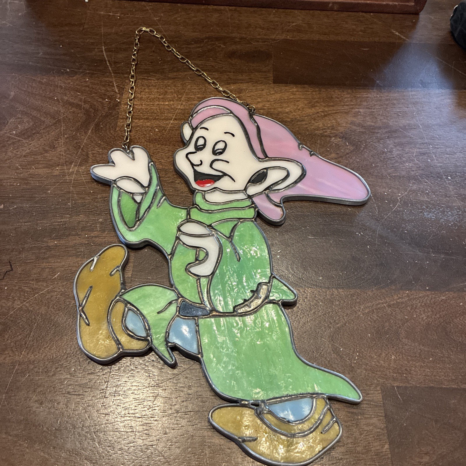 Vintage Stain Glass Suncatcher Disney Dopey From Snow White