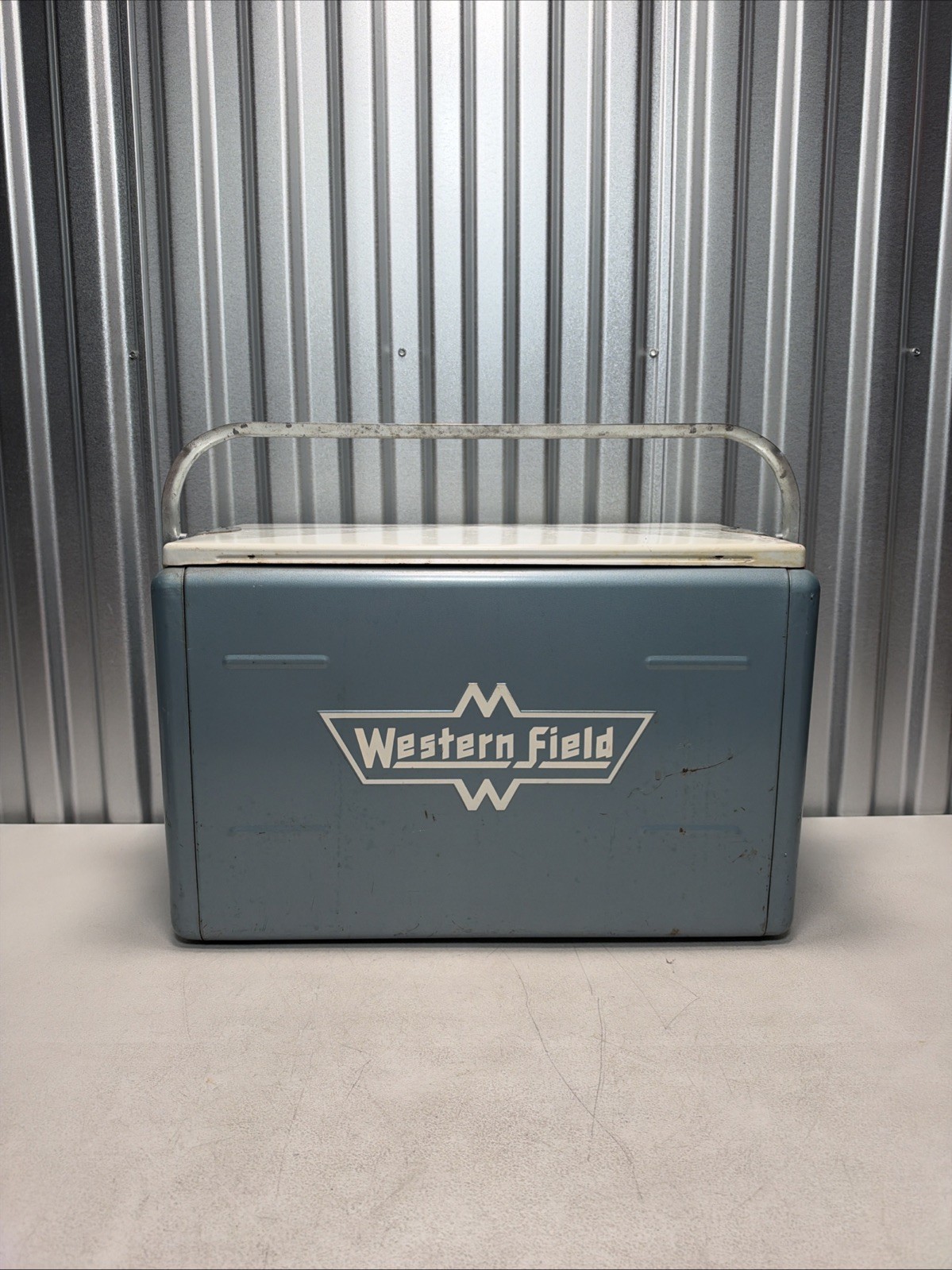 Vintage Western Field Metal Cooler Ice Chest - 1950s - Blue Vintage Western Field Metal Cooler Ice Chest - 1950s - Blue