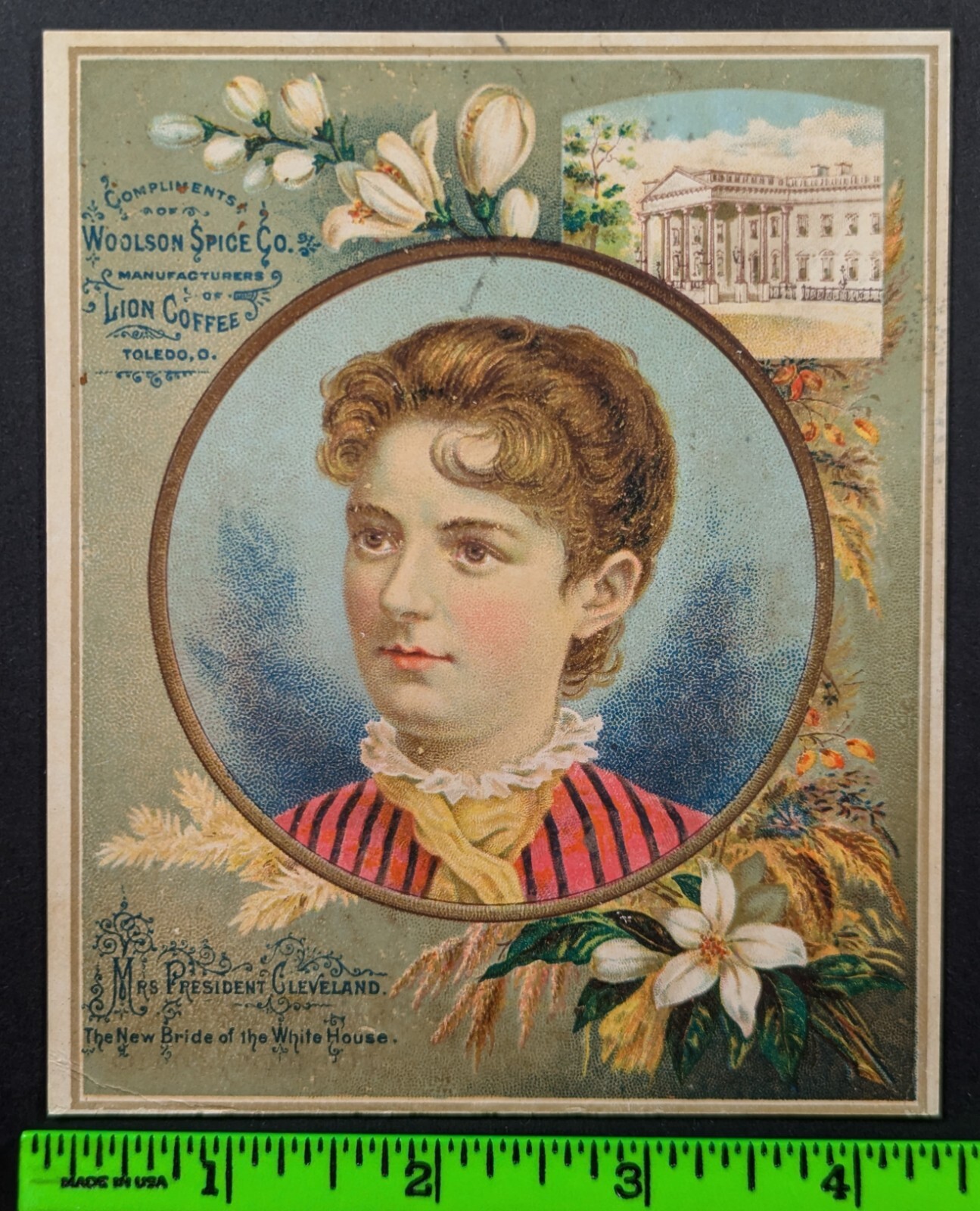 Antique 1890s Miss President Frances Cleveland First Lady Lion Coffee Trade Card Antique 1890s Miss President Frances Cleveland First Lady Lion Coffee Trade Card