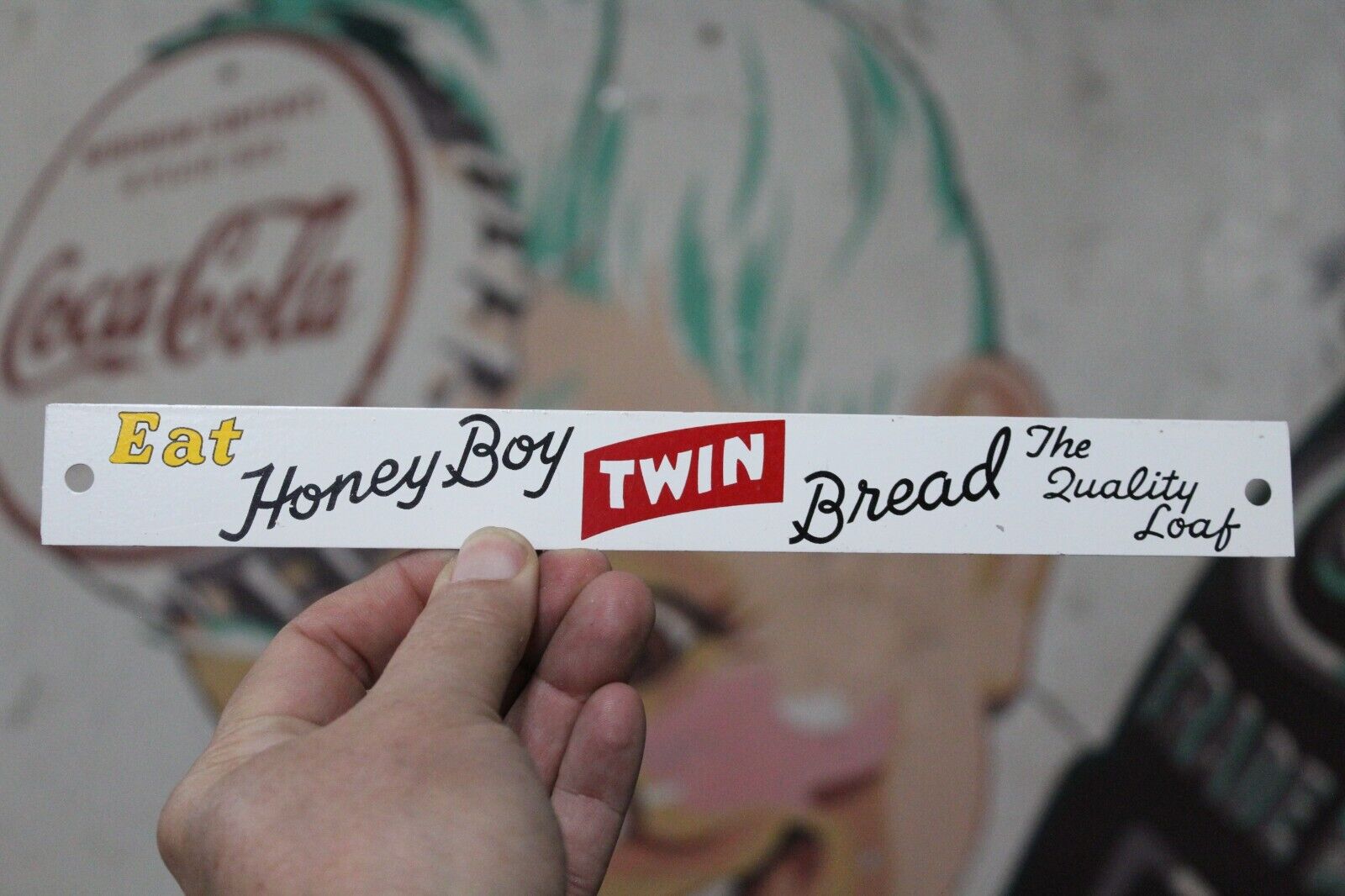 1950s EAT HONEY BOY TWIN BREAD THE QUALITY LOAF STRIP METAL DOOR SIGN BAKED
