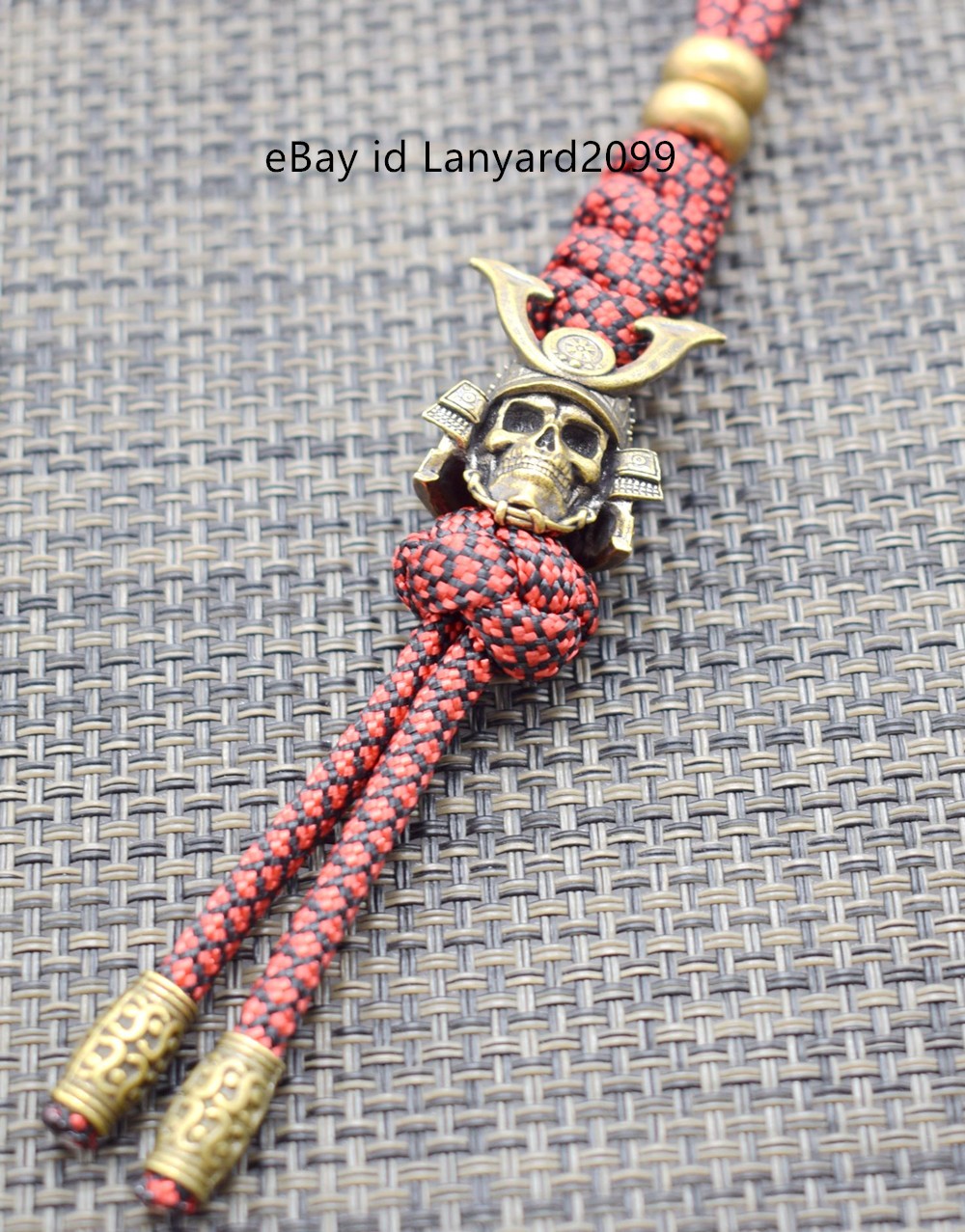 550 Paracord Hand wave “ Samurai Skull ” bead Knife Lanyard Brass Beads 550 Paracord Hand wave “ Samurai Skull ” bead Knife Lanyard Brass Beads