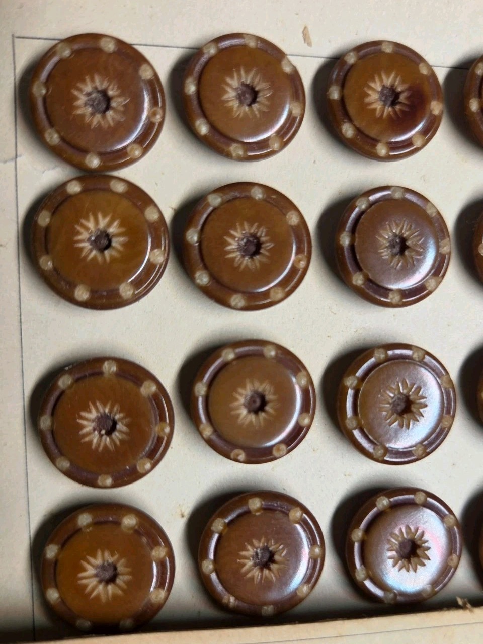 Vtg Super Ivory Vegetable Ivory Buttons 2 Cards Lot Brown Starburst Eco