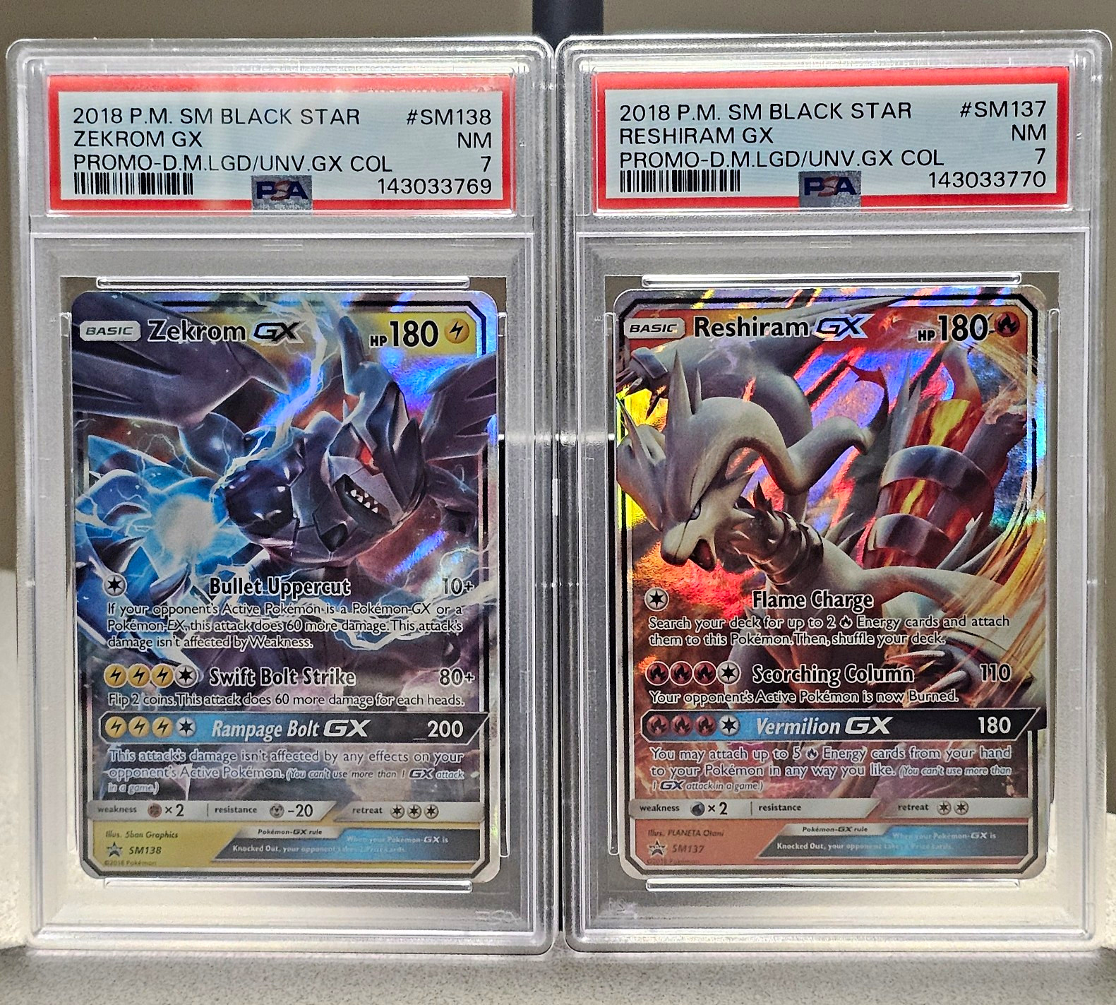 Pokemon SM Black Star Promo Zekrom GX SM138 Reshiram GX SM137 PSA 7 SEQUENTIAL