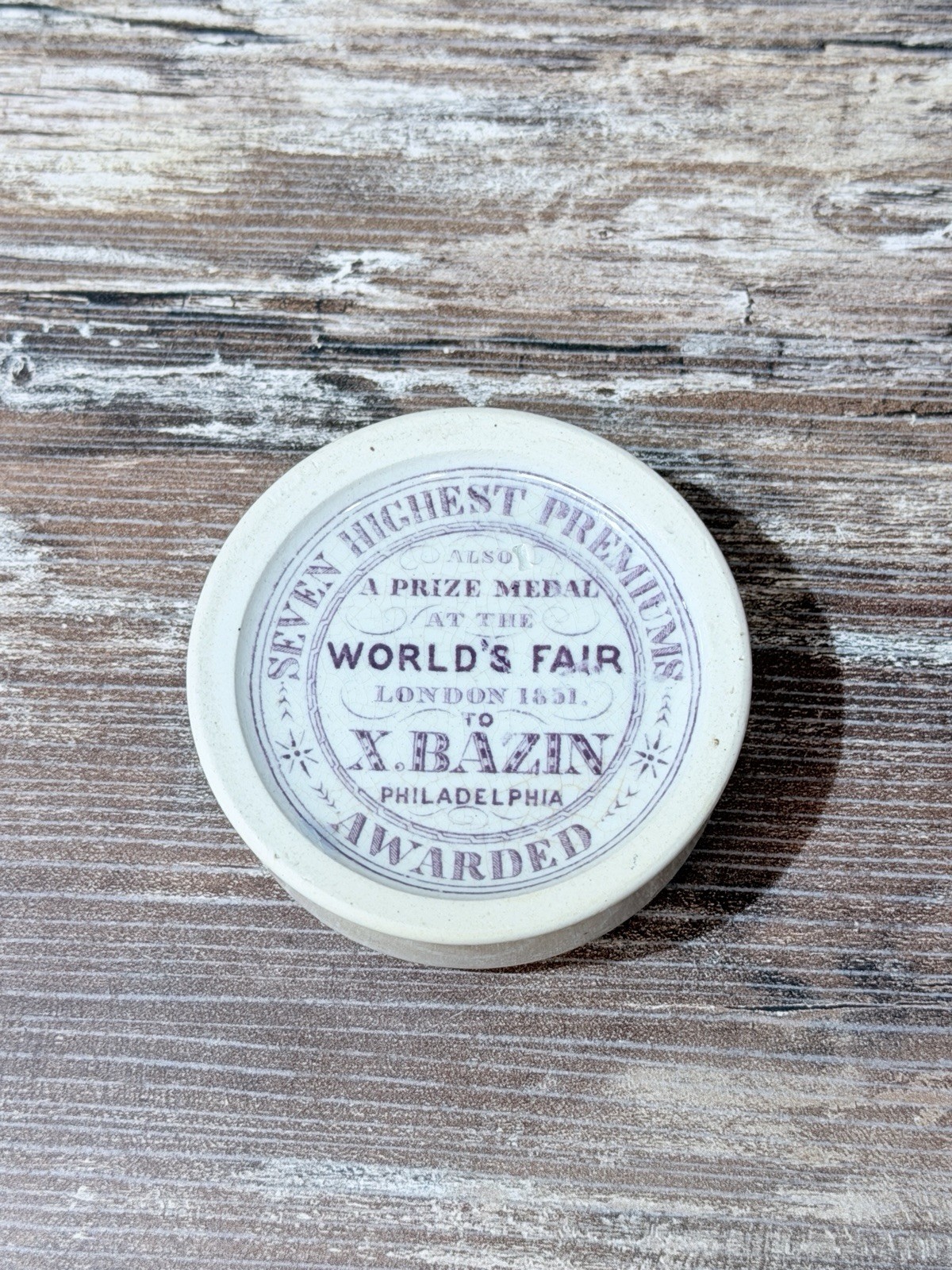 Antique 1851 World\'s Fair London 1851 X. Bazin Philadelphia Shaving Cream Base Antique 1851 World\'s Fair London 1851 X. Bazin Philadelphia Shaving Cream Base