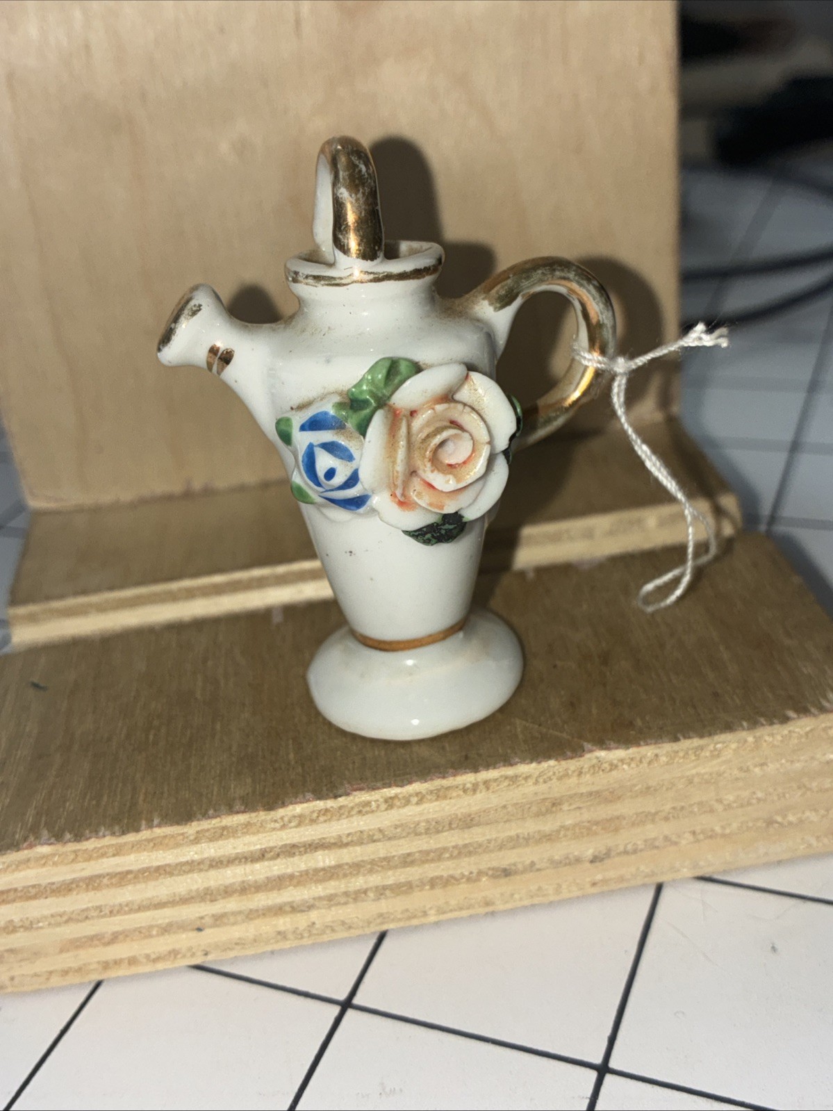 Occupied Vintage Japan 2” Miniature Pitcher Applied Roses Gold Trim Occupied Vintage Japan 2” Miniature Pitcher Applied Roses Gold Trim