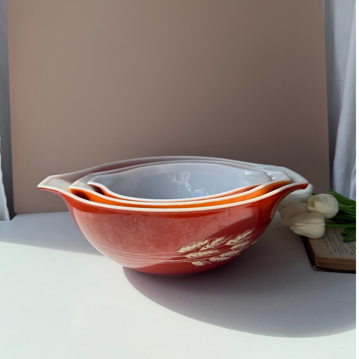 Vintage Pyrex Autumn Harvest Cinderella Nesting Mixing BowlsSet of 3 442 443 444