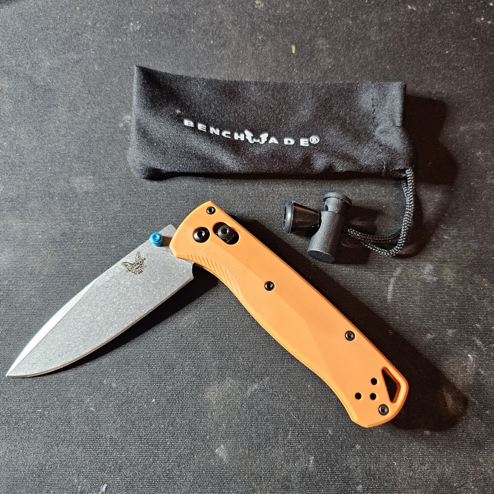 Benchmade Mini Bugout 533 Orange with Blue Thumb Stud Folding Knife 
