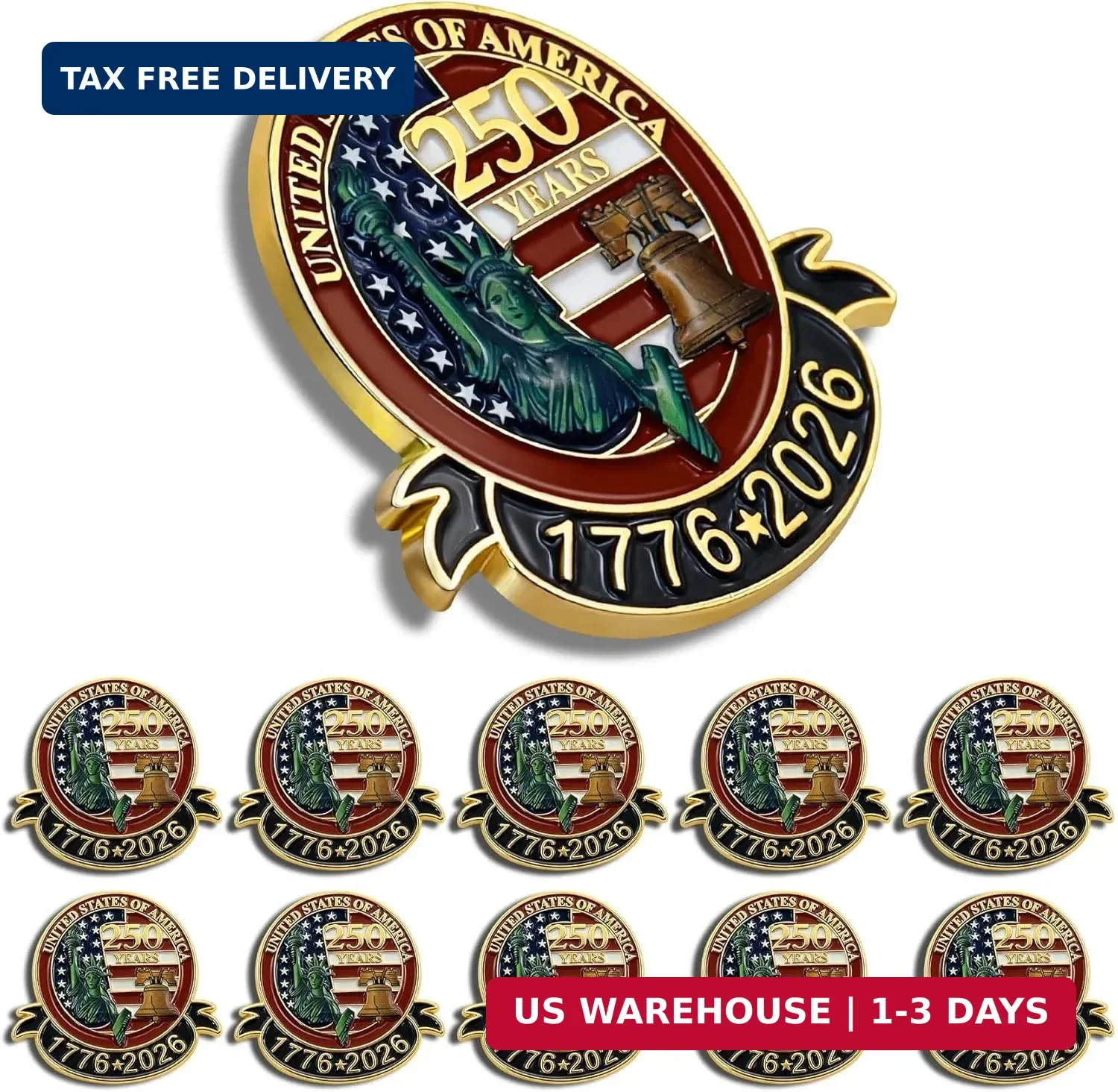 10/20/50/100Pcs 250 Anniversary USA Lapel Pin 1.3inch Enamel US Patriot Collecti