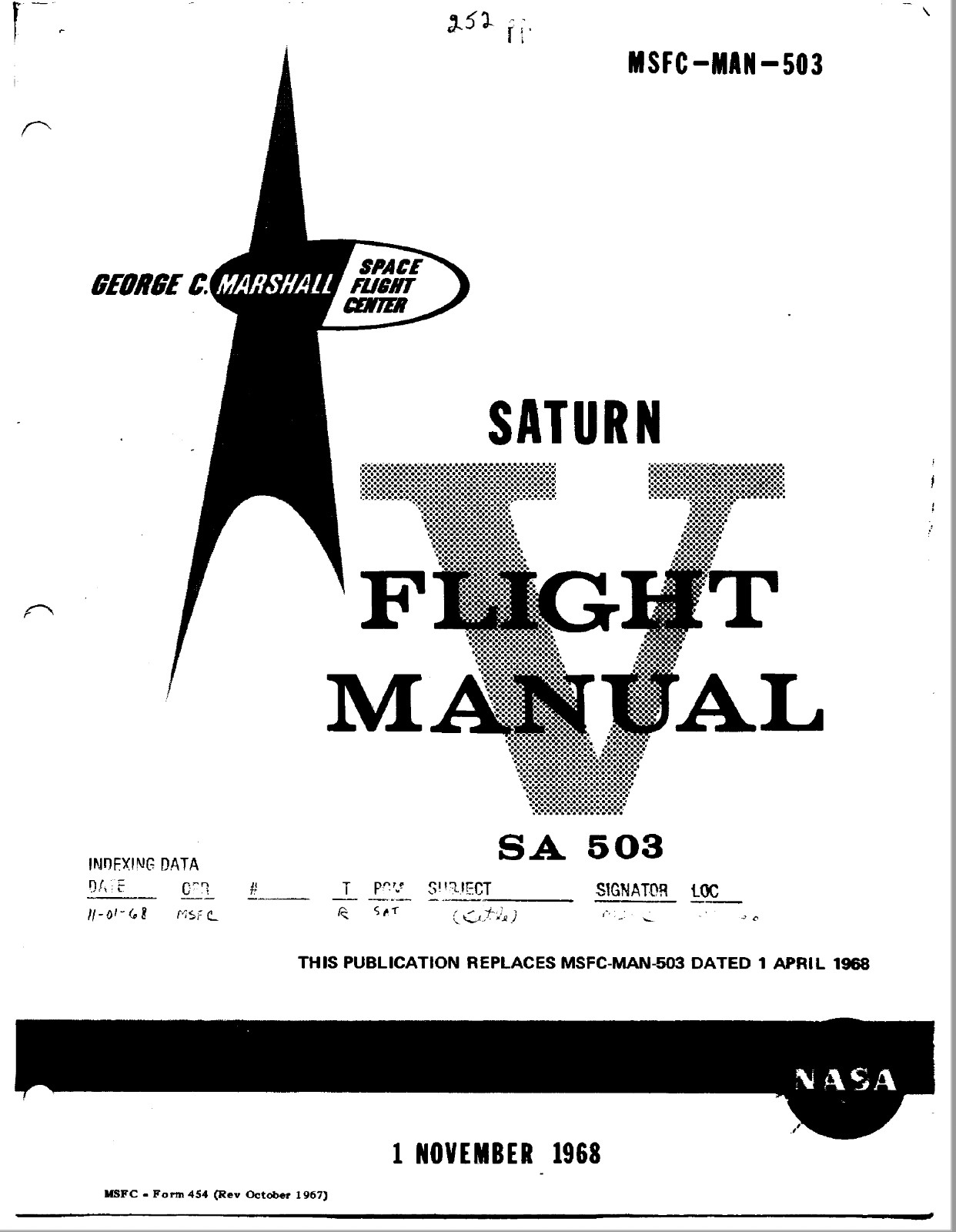 243 Page Nov 1968 NASA APOLLO SATURN V SA 503 Launch Vehicle Flight Manual on CD