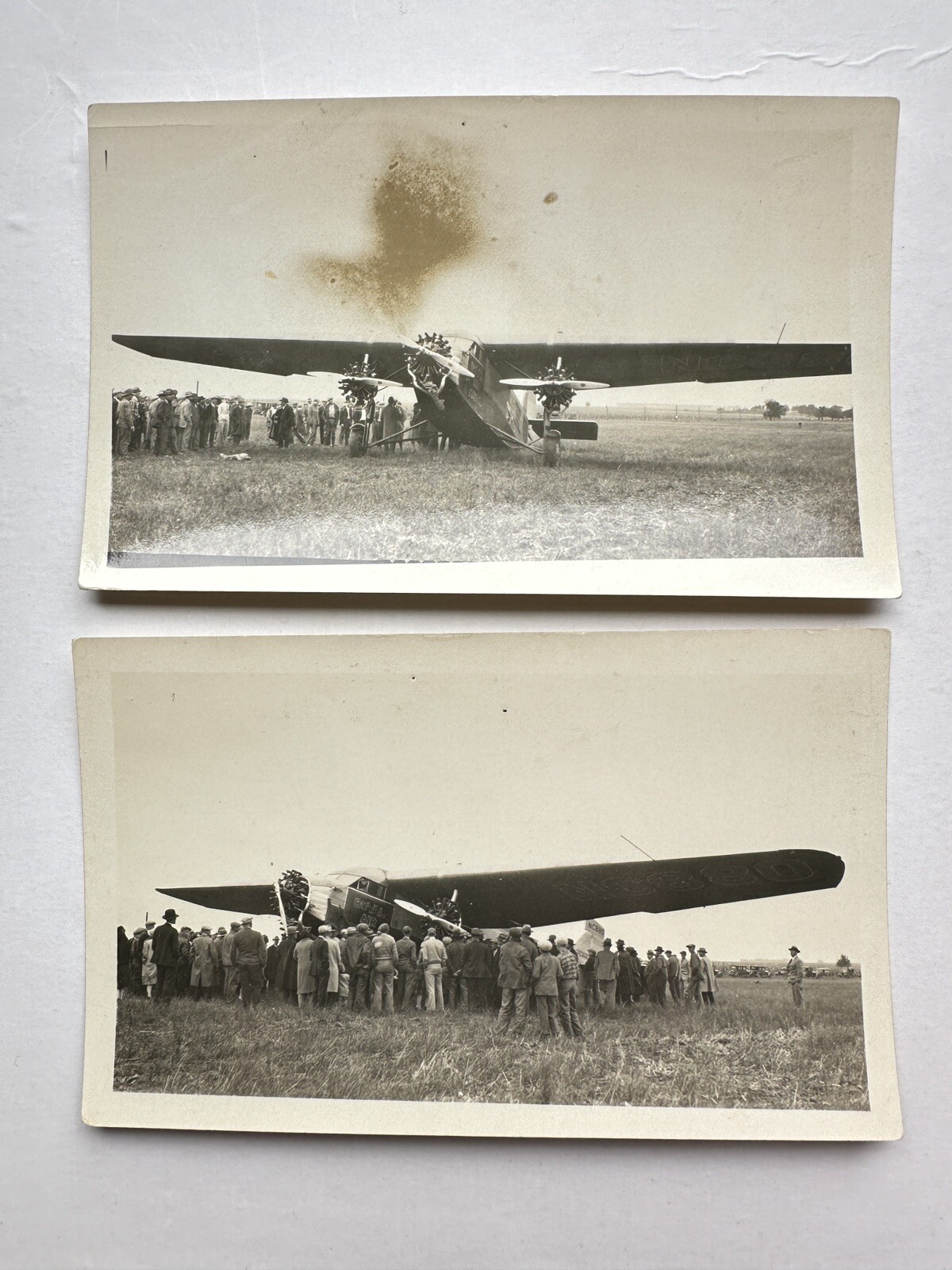 Royal Air Tri-Motor Airplane PHOTOs Original 2 Snapshots Mid 1920\'s Cars People