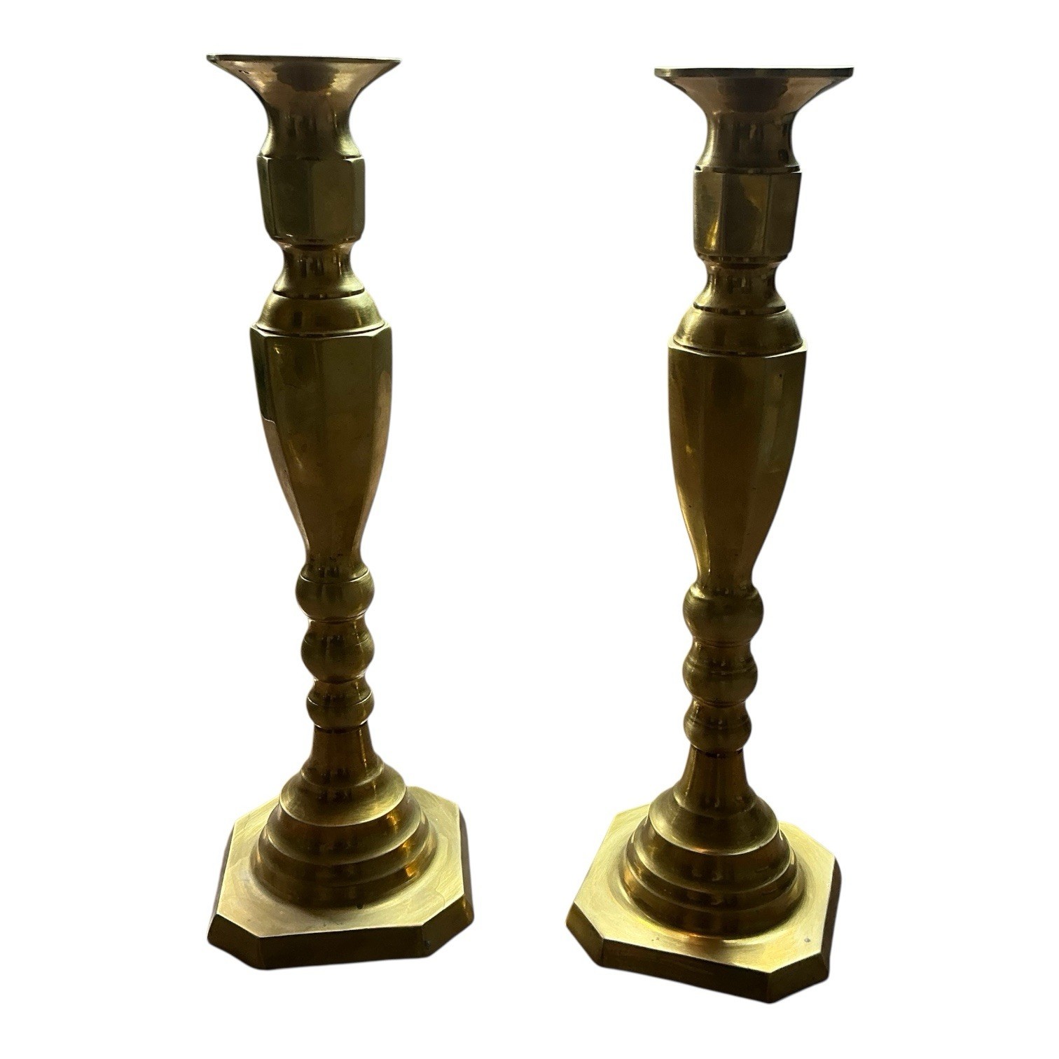 Vintage brass mid-century candlestick holder set of 2 11 3/4 “