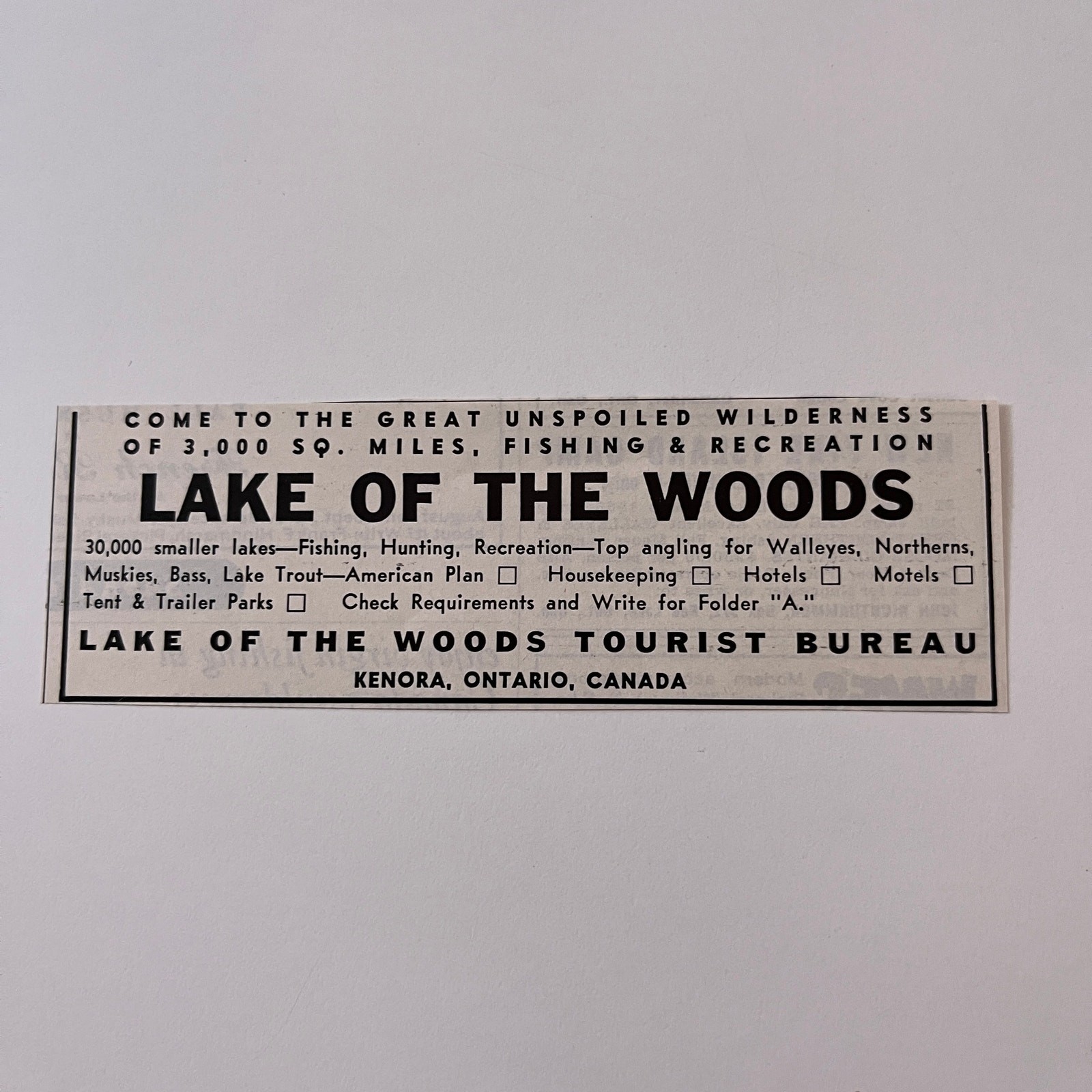 Lake of the Woods Tourist Bureau Kenora ON Canada 1965 Magazine Ad SAG6-H1