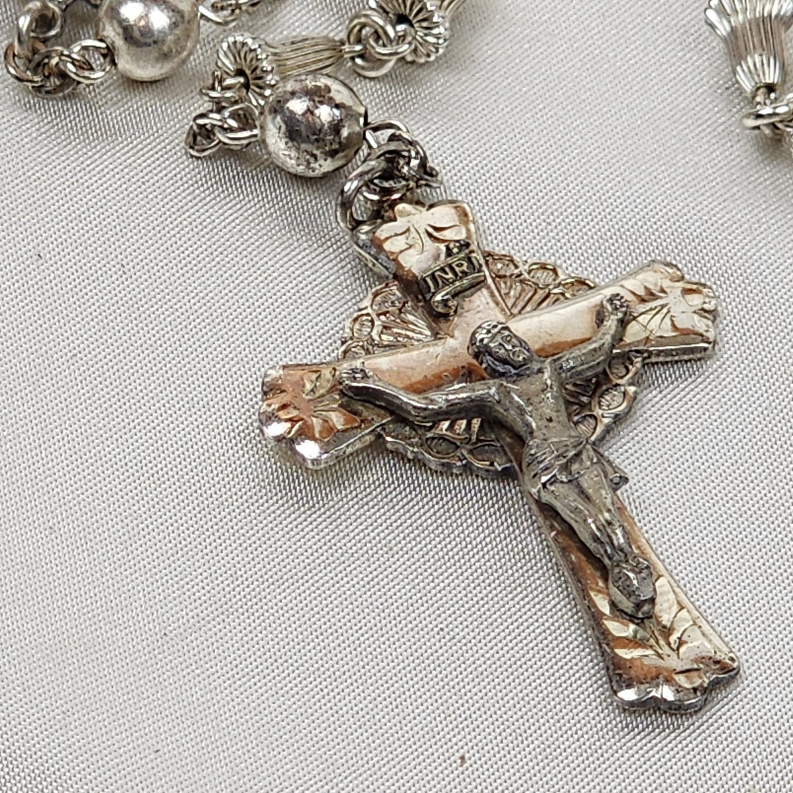 Hayward Sterling Silver Wedding Bell Rosary Sacred Heart Ornate Crucifix Vintage