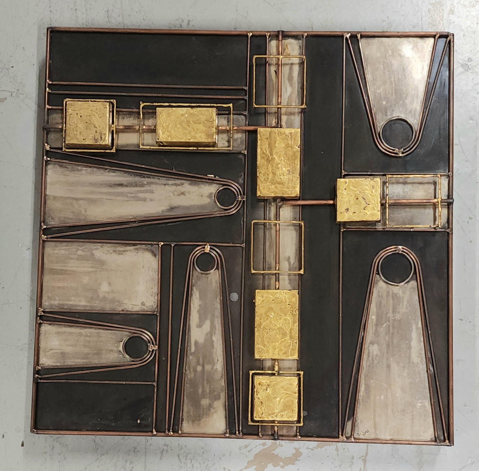 Vintage 1970's C. JERE-BRUTALIST Mixed Metal Wall Sculpture-Brass, Steel, Copper