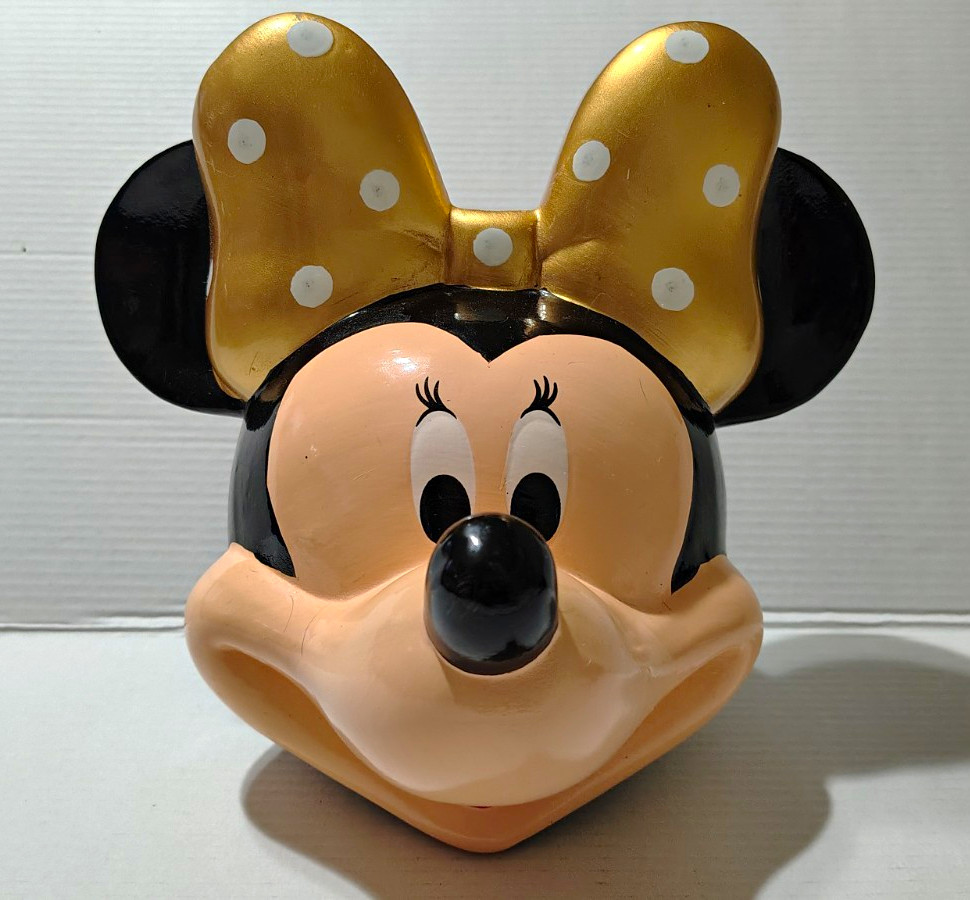 Vintage Disney Minnie Mouse Head Coin Bank Gold Bow w/ White Polka Dots Vintage Disney Minnie Mouse Head Coin Bank Gold Bow w/ White Polka Dots
