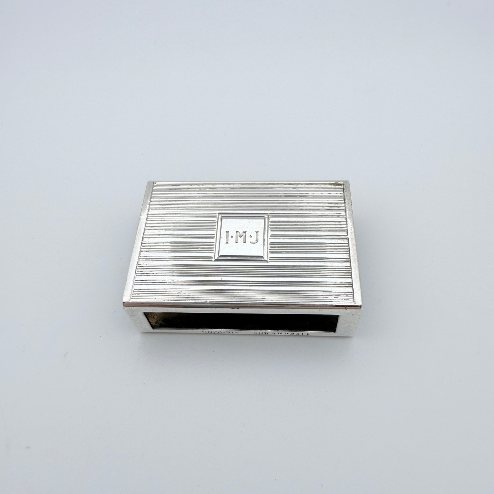 Tiffany & Co Sterling Silver Matchbox Cover Engine Turned Monogrammed IMJ Tiffany & Co Sterling Silver Matchbox Cover Engine Turned Monogrammed IMJ