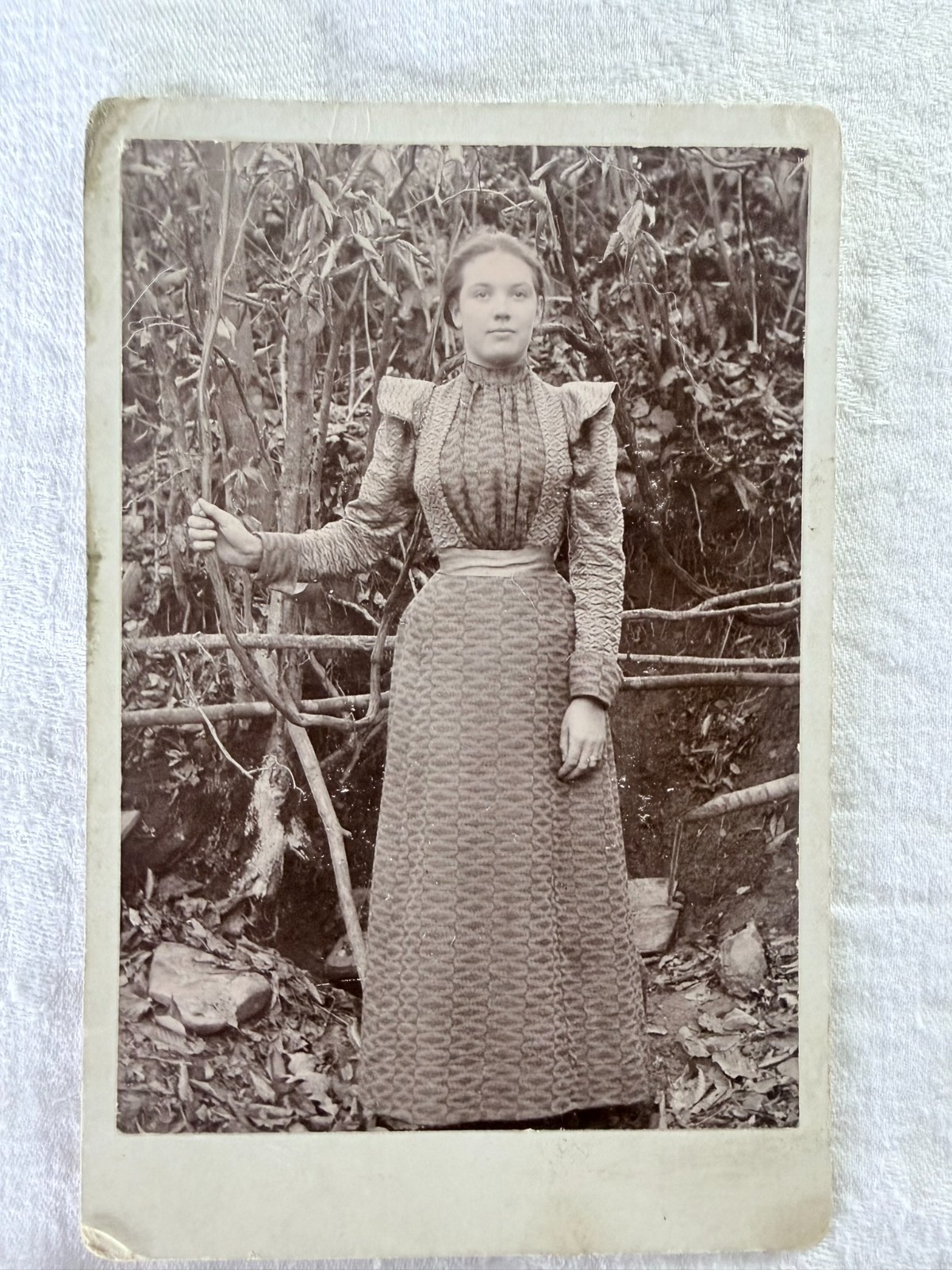 Antique Cabinet Card of Woman Standing Outdoors, late 1890s