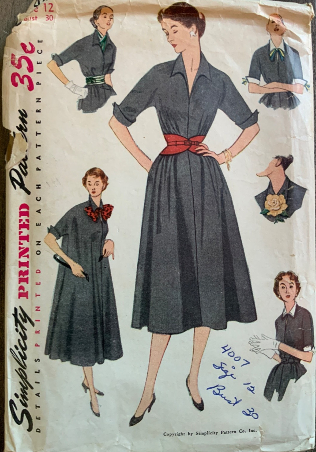 NEW Vtg 1950s Misses SIMPLICITY SEWING PATTERN Basic Dress Sz 12 Bust 30 Uncut