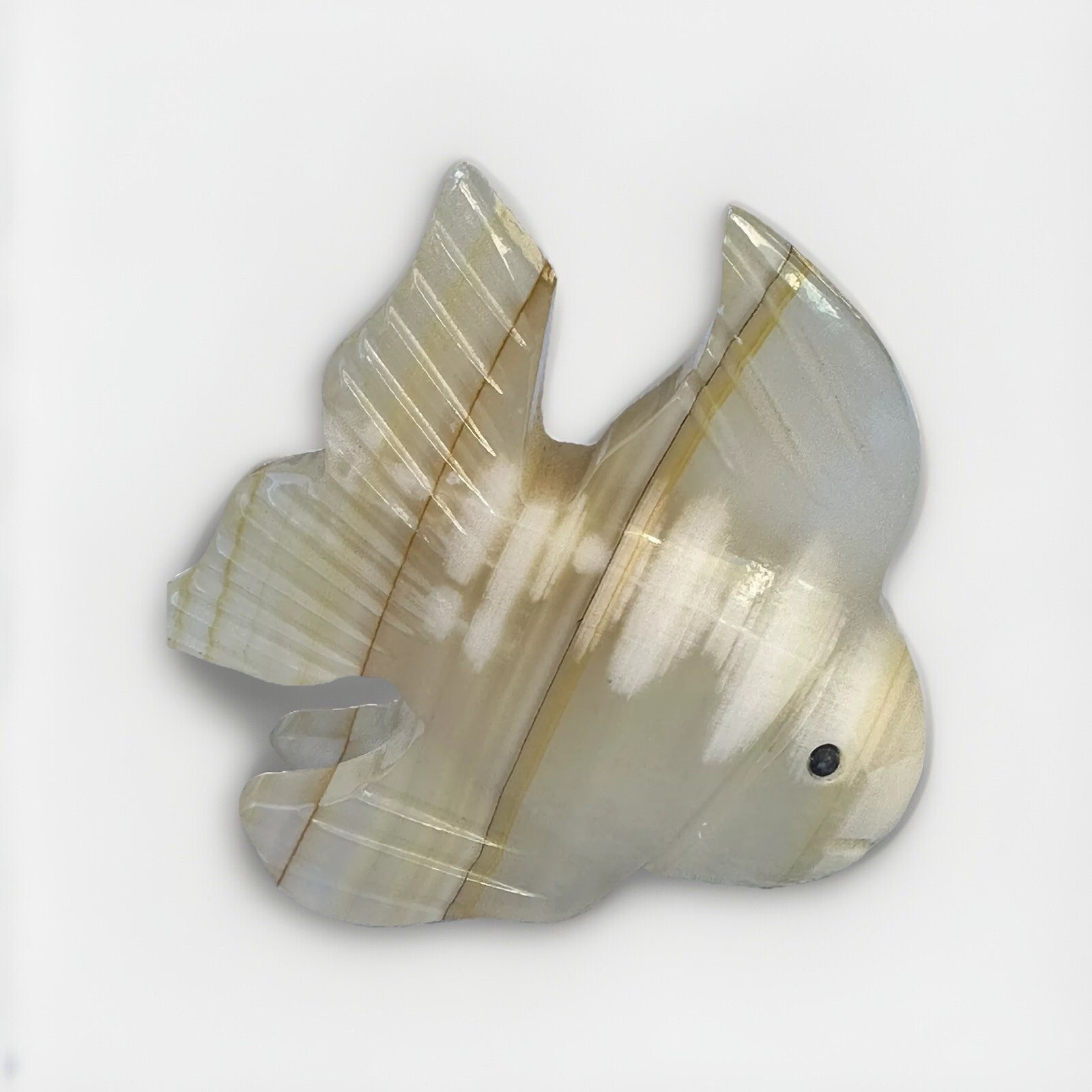 Vintage Hand Carved Polished Stone Onyx Angel Fish Figurine Paperweight Peru