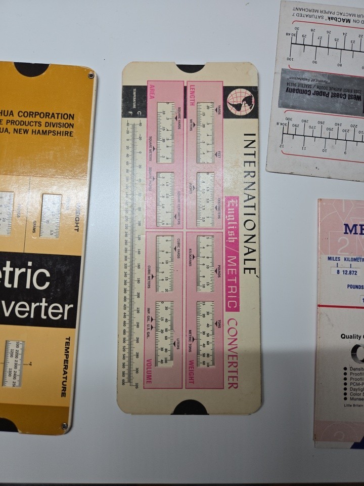 4 international measurement conversion vintage. one is sticker 4 international measurement conversion vintage. one is sticker