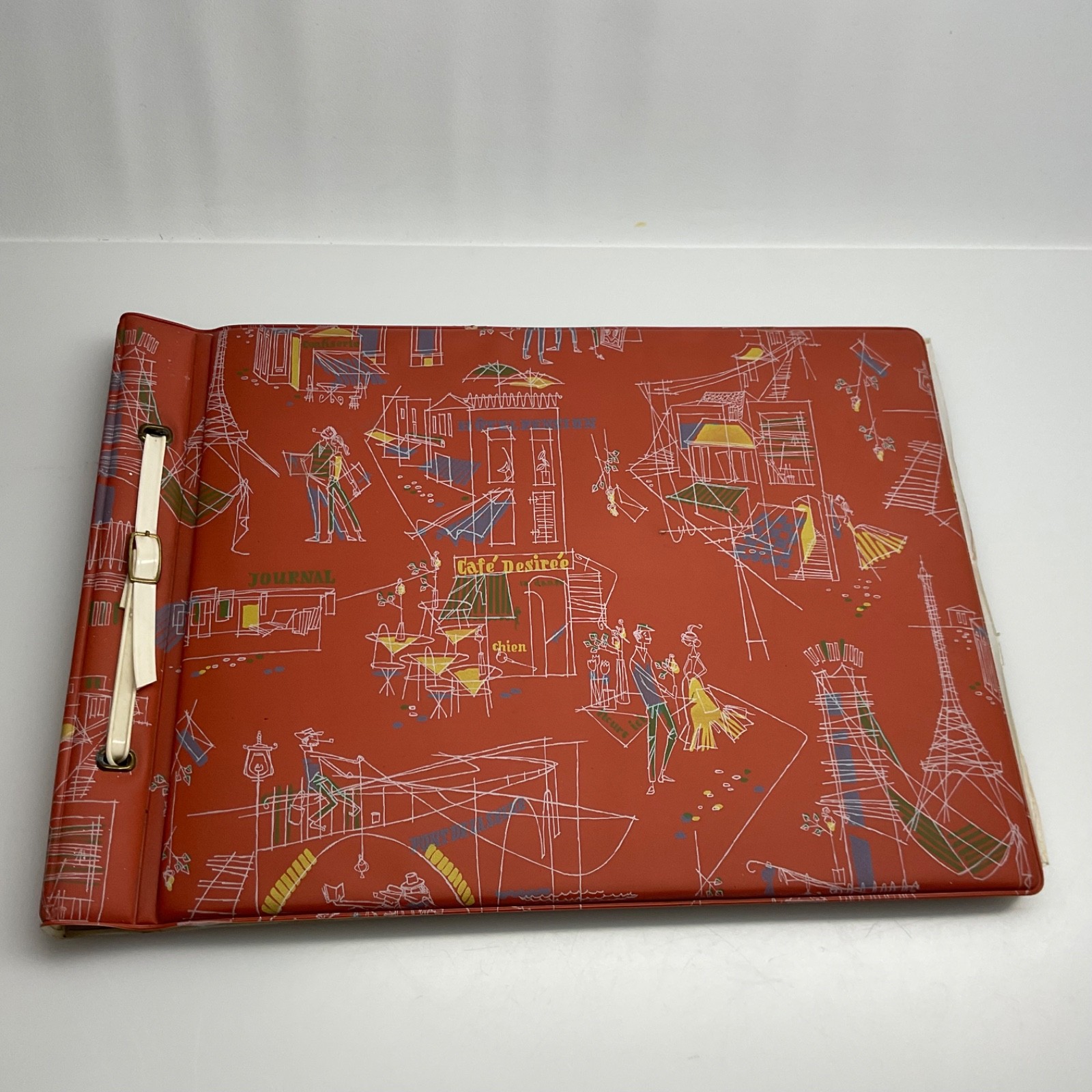 VTG 60’s Padded Vinyl Memo Photo Album Paris travel black pages