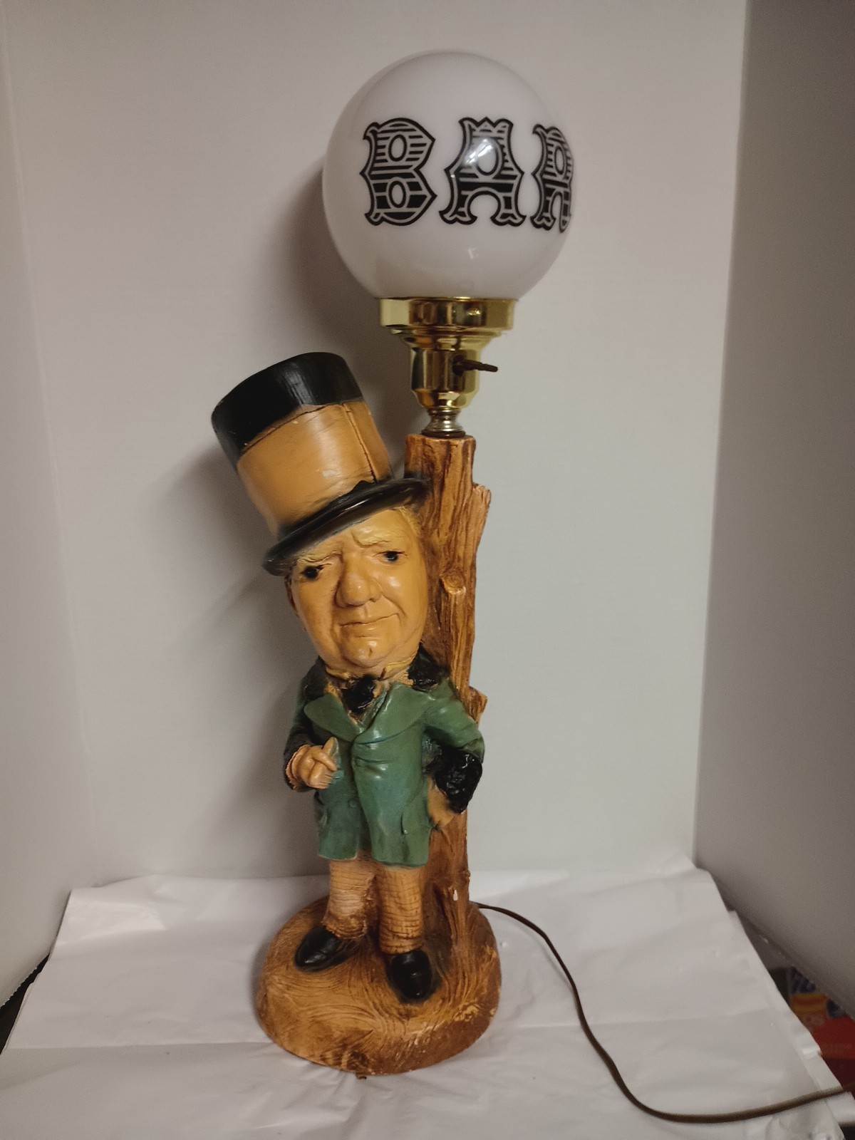 Rare Antique W.C. Fields Chalkware Figure Bar Lamp   WORKS Tested