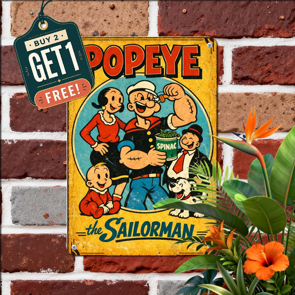 Classic Sailor Cartoon Character Metal Sign Retro Comic Room Wall Plaque 8x12