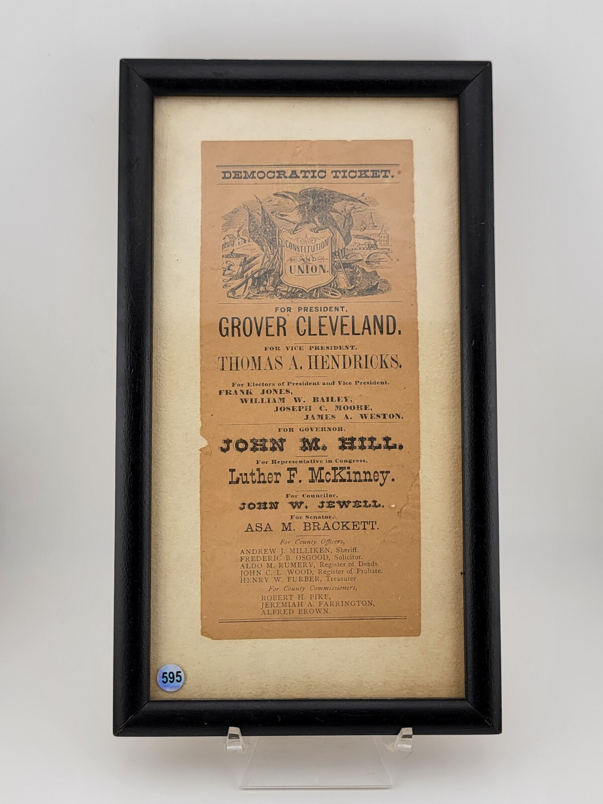 Rare Democratic Ticket President Grover Cleavland New Hampshire 1884 Election Rare Democratic Ticket President Grover Cleavland New Hampshire 1884 Election