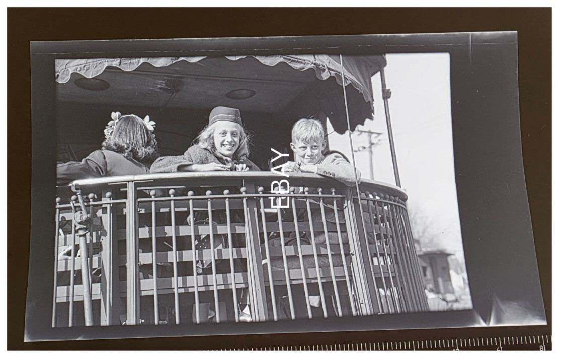C. 1940s Children on Observation Passenger Car Railroad Photo Negative C. 1940s Children on Observation Passenger Car Railroad Photo Negative
