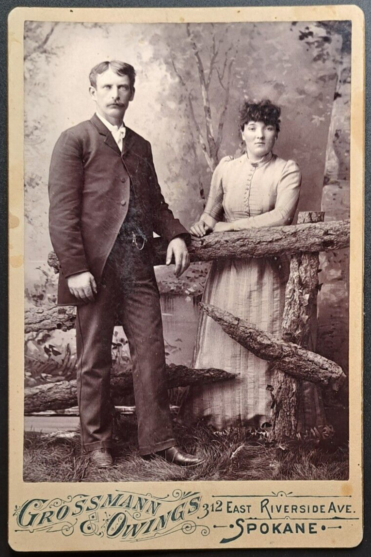 1890s Cabinet Card Photo Spokane WA Couple Grossmann & Owings Studio 1890s Cabinet Card Photo Spokane WA Couple Grossmann & Owings Studio