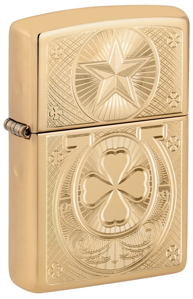 Zippo Lucky Horseshoe Design High Polish Brass Windproof Pocket Lighter, 46854