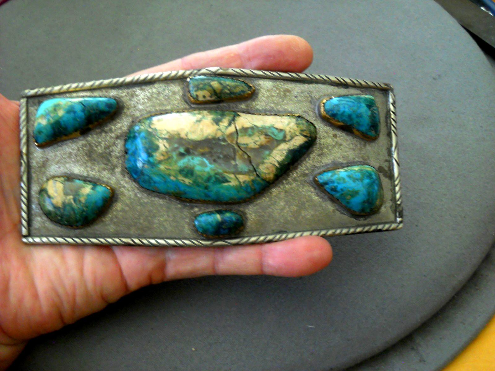 HUGE Native American Navajo Boulder Turquoise Cluster Silver Tone Belt Buckle 6