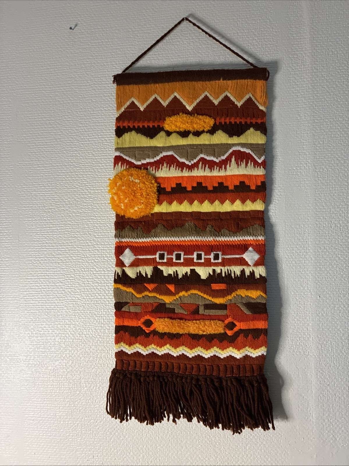 Vintage 70’s Woven Fiber Hanging Wall Art Boho Decor MCM