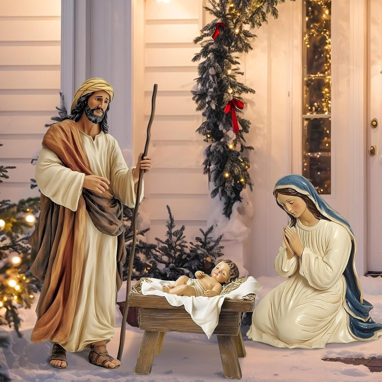 3 Pcs Large Metal Christmas Outdoor Nativity Scene Set (Retro) 60\'\'H Holy Famil 3 Pcs Large Metal Christmas Outdoor Nativity Scene Set (Retro) 60\'\'H Holy Famil