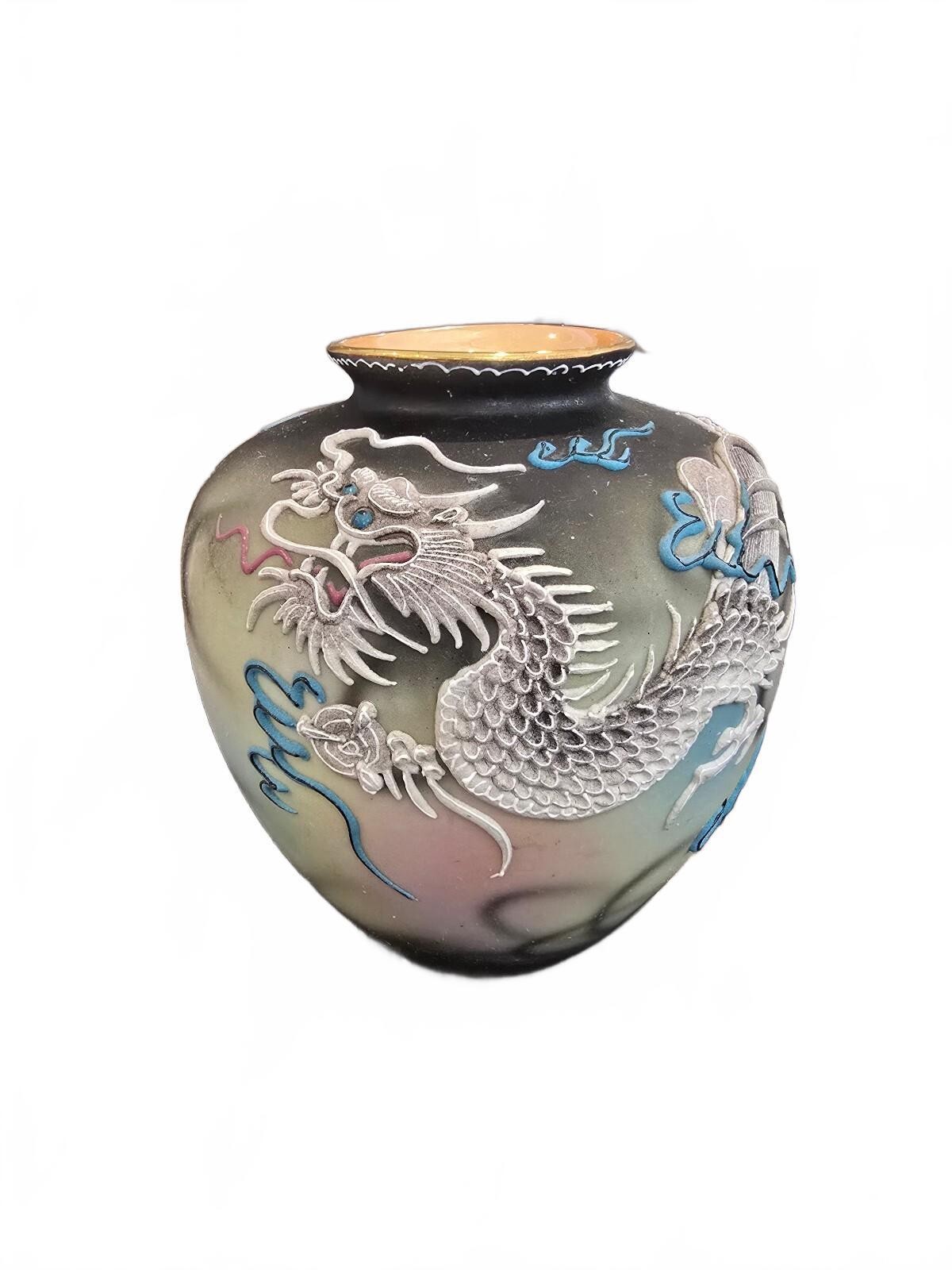 Vintage Japanese Dragonware Moriage Vase Raised White Dragon Hand Painted Vintage Japanese Dragonware Moriage Vase Raised White Dragon Hand Painted