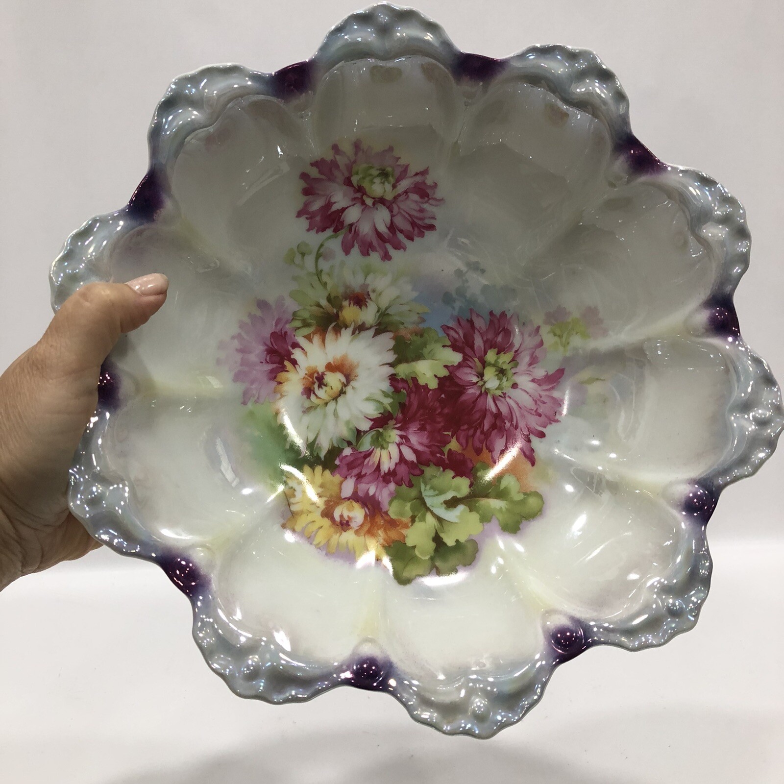 J. S. Bavaria Hand Painted Scalloped Floral Plate Bowl 11” Diameter