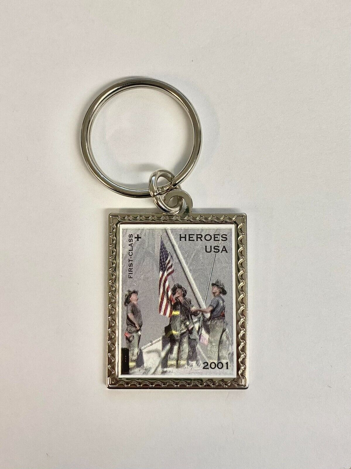 Vintage Keychain 9-11 - 2001 Postage Stamp - Heroes USA size 2 3/8 Vintage Keychain 9-11 - 2001 Postage Stamp - Heroes USA size 2 3/8