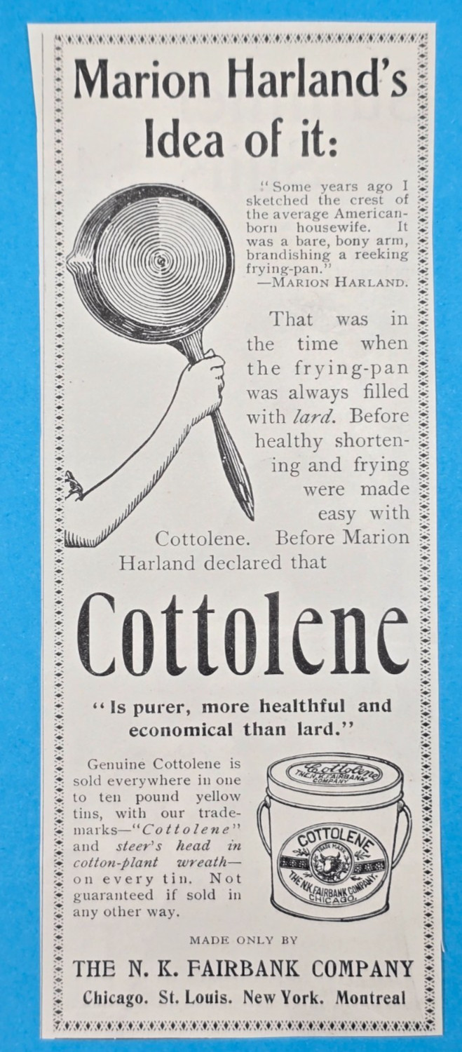 Antique 1898 Magazine Ad COTTOLENE N.K. Fairbank Marion Harland Chicago Illinois