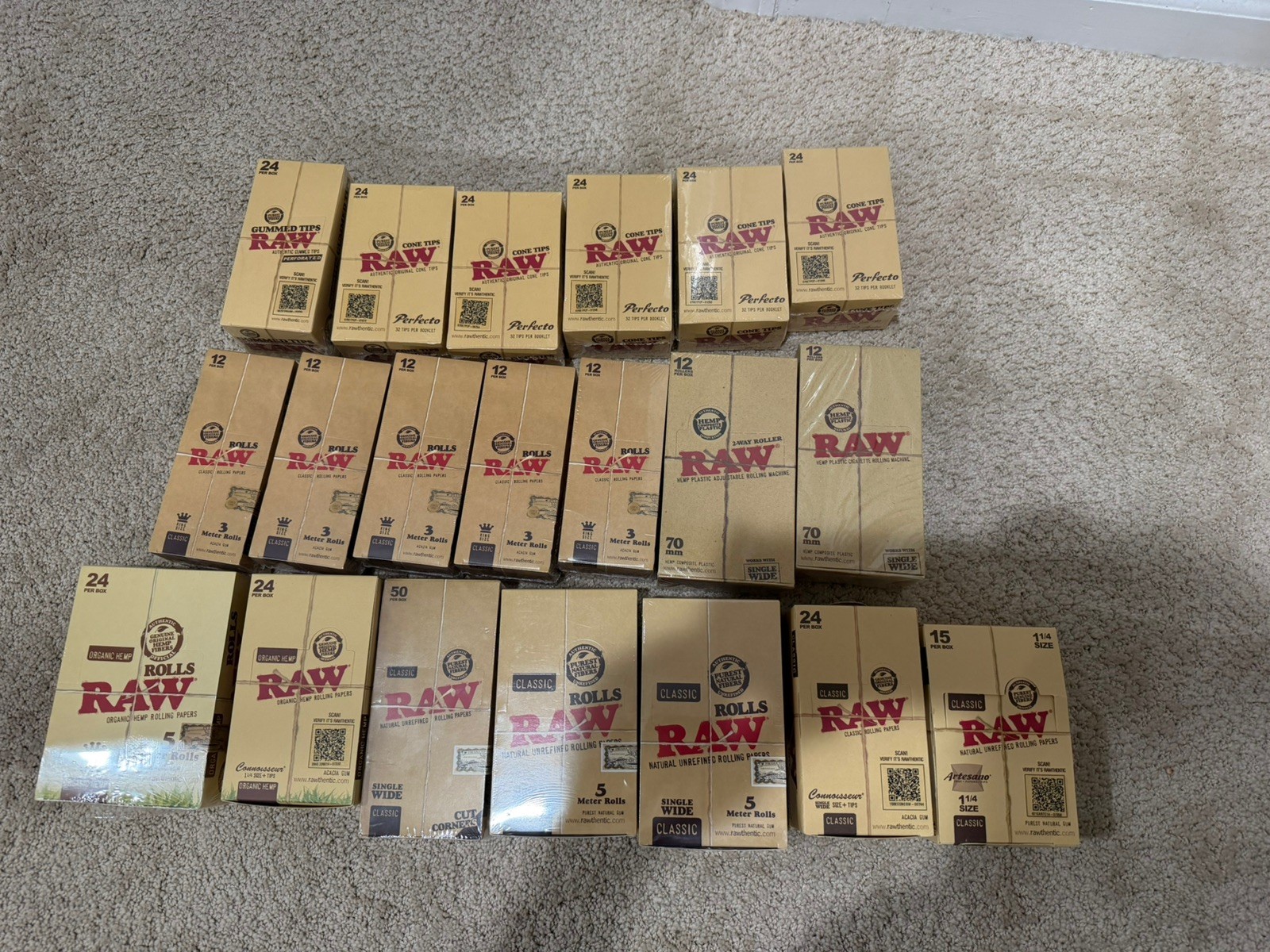 Lot Of 20 Raw boxes Papers, Rolls & Tips new sealed artesano, perfecto, 1 1/14 Lot Of 20 Raw boxes Papers, Rolls & Tips new sealed artesano, perfecto, 1 1/14