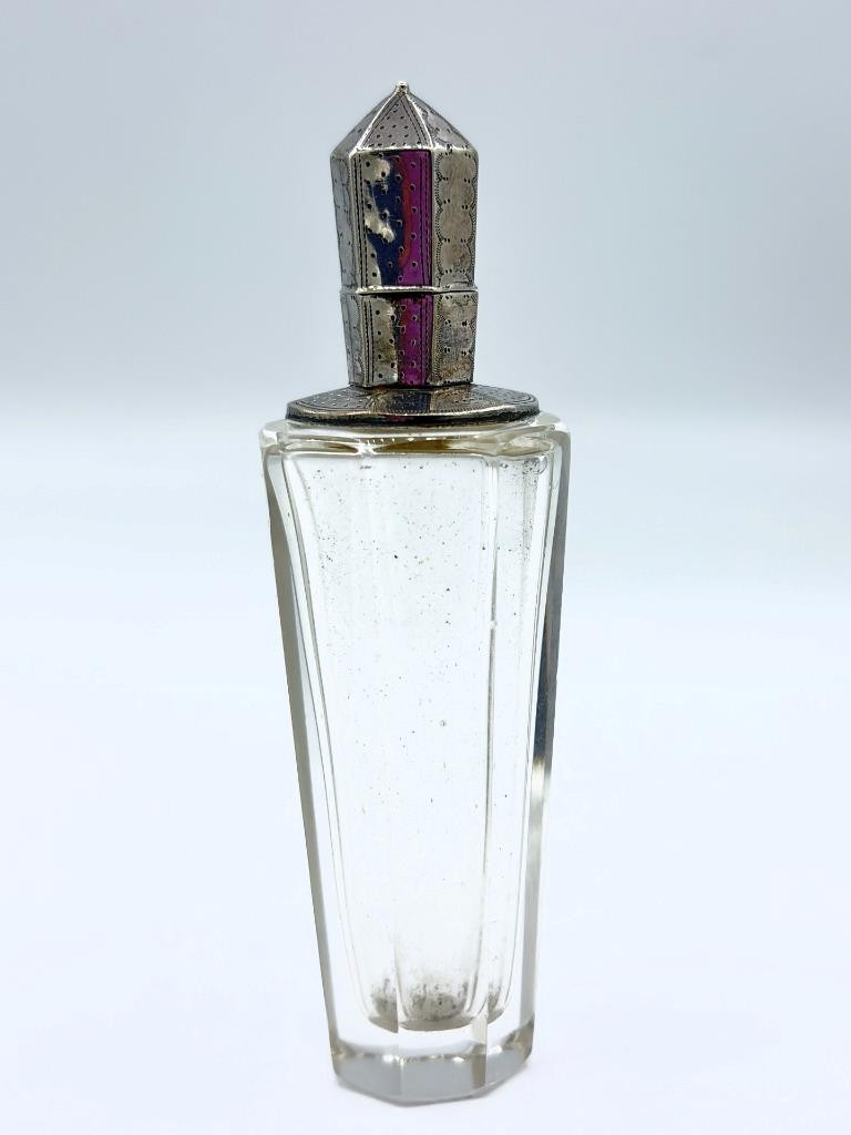Antique Victorian Dutch Sterling Silver & Clear Glass Perfume Bottle